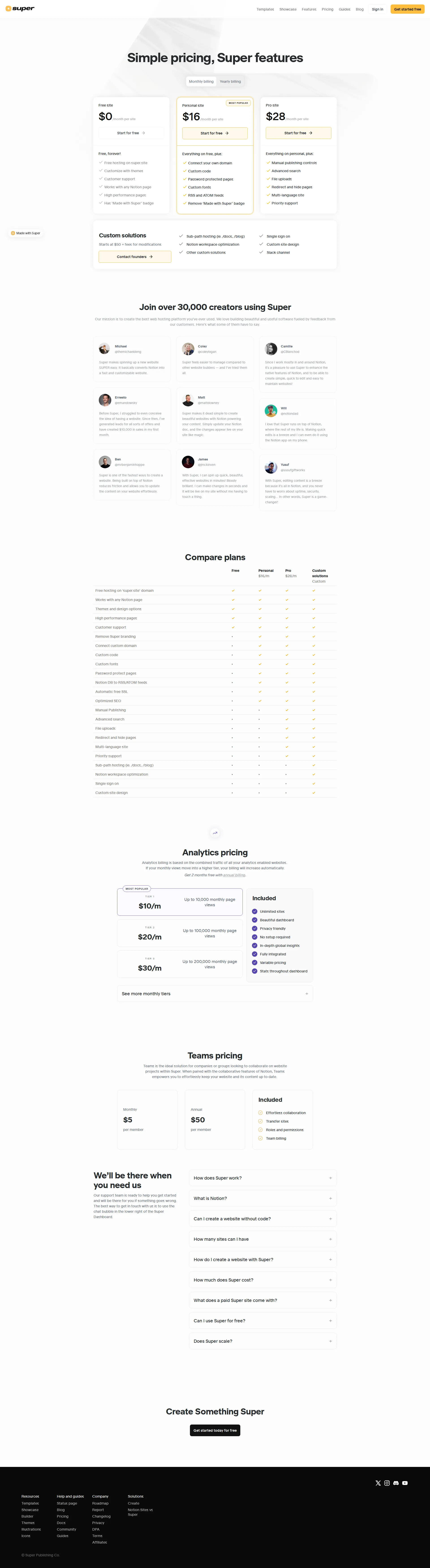 Super.so pricing page screenshot