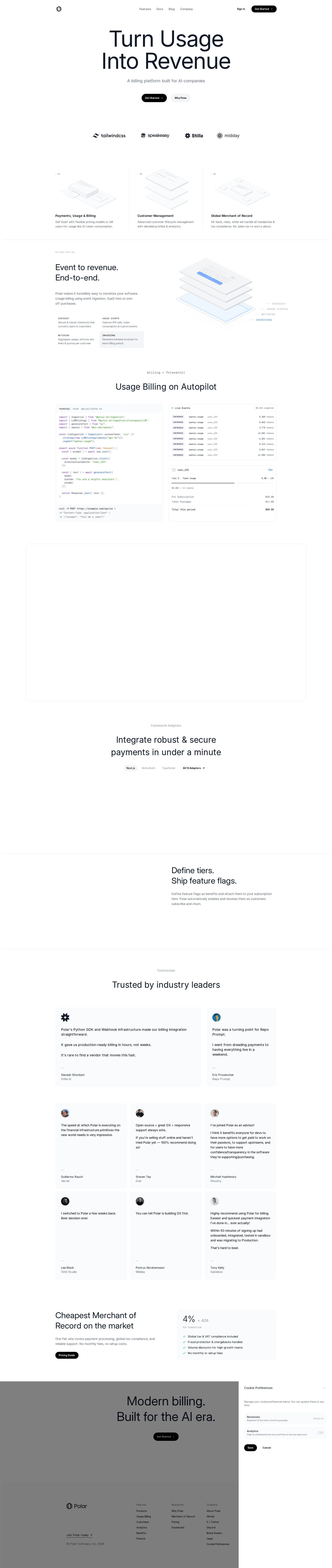 Polar pricing page screenshot