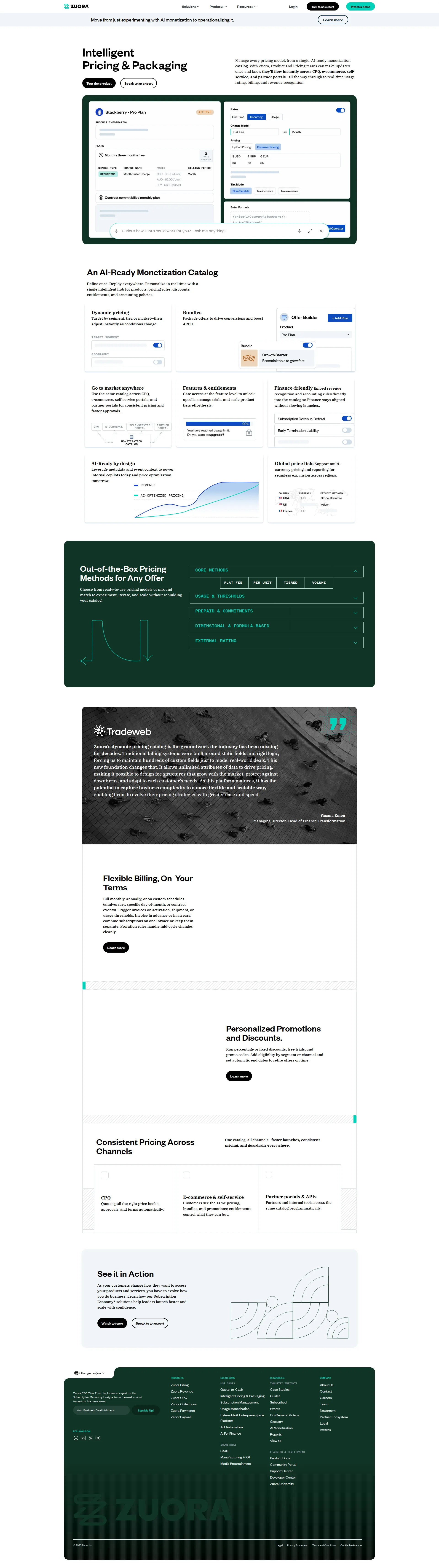Zuora pricing page screenshot