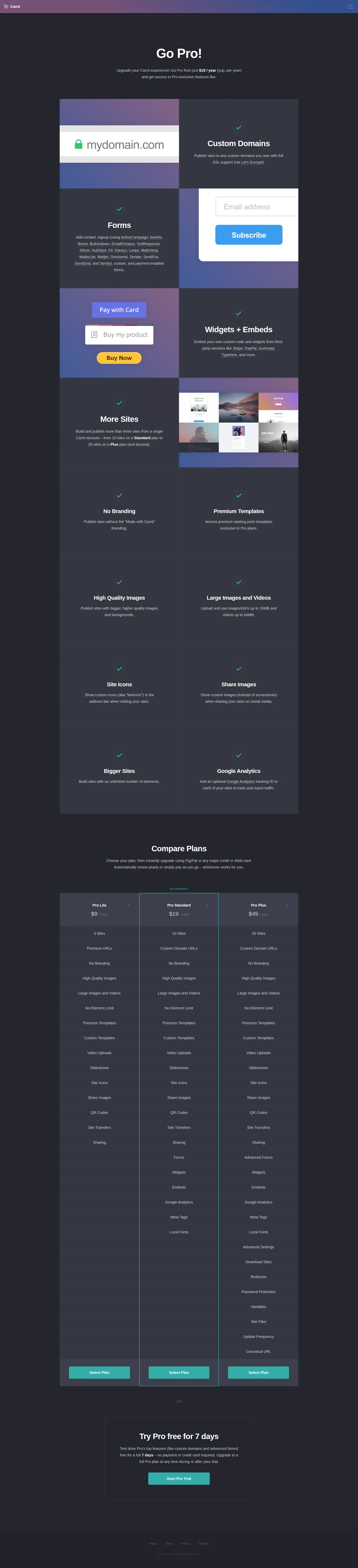 Carrd Pro pricing page screenshot