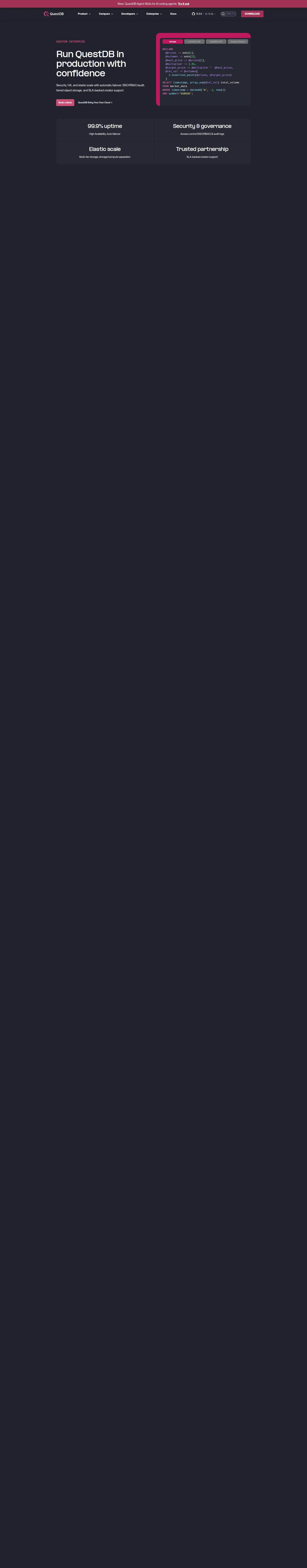 QuestDB pricing page screenshot