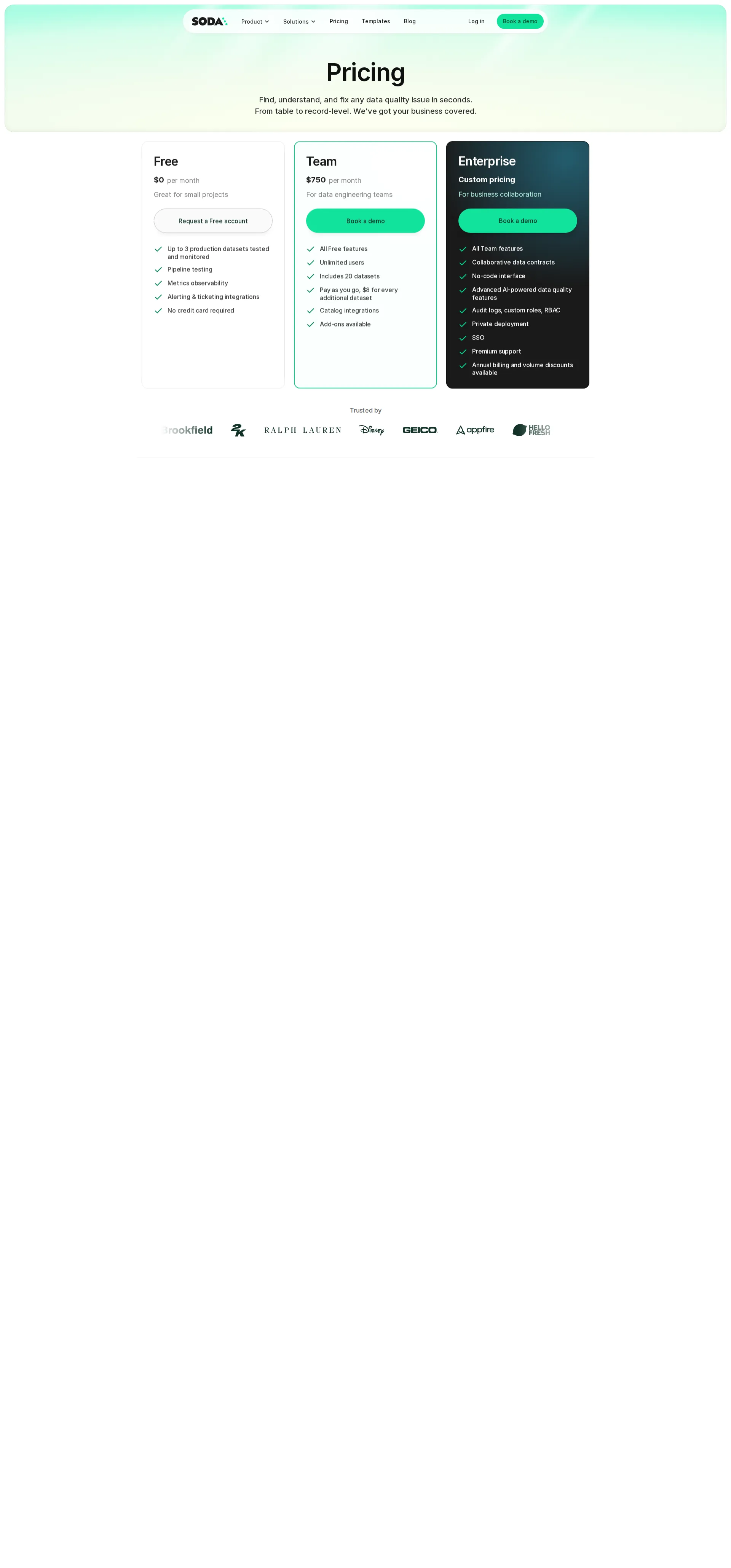 Soda.io pricing page screenshot