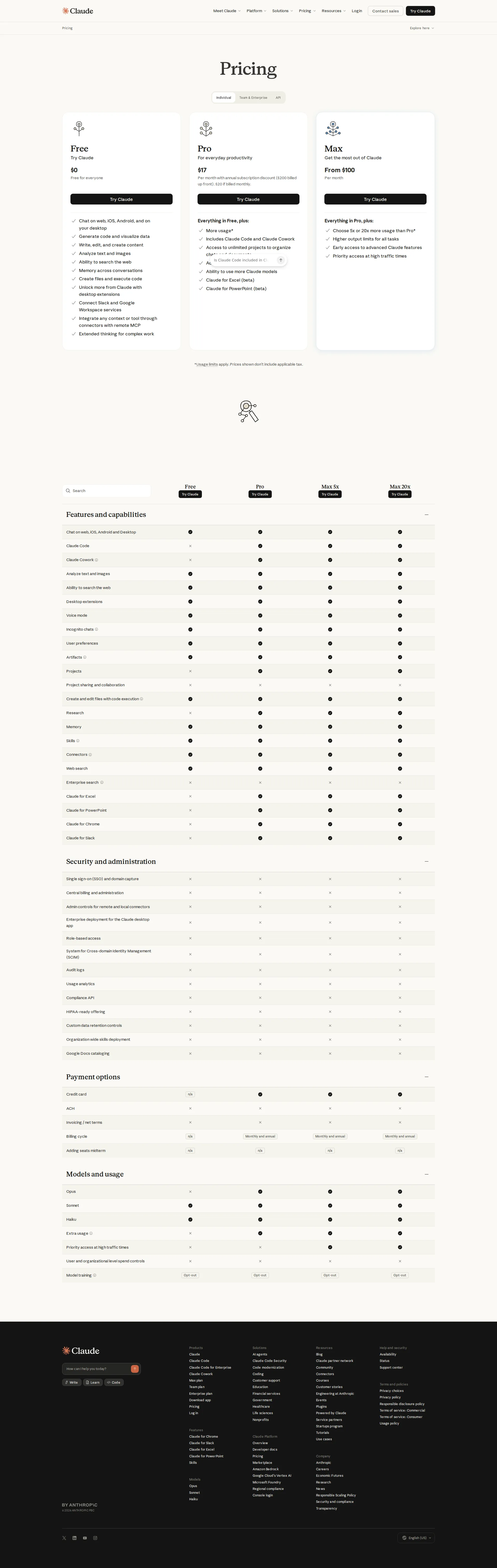 Claude pricing page screenshot