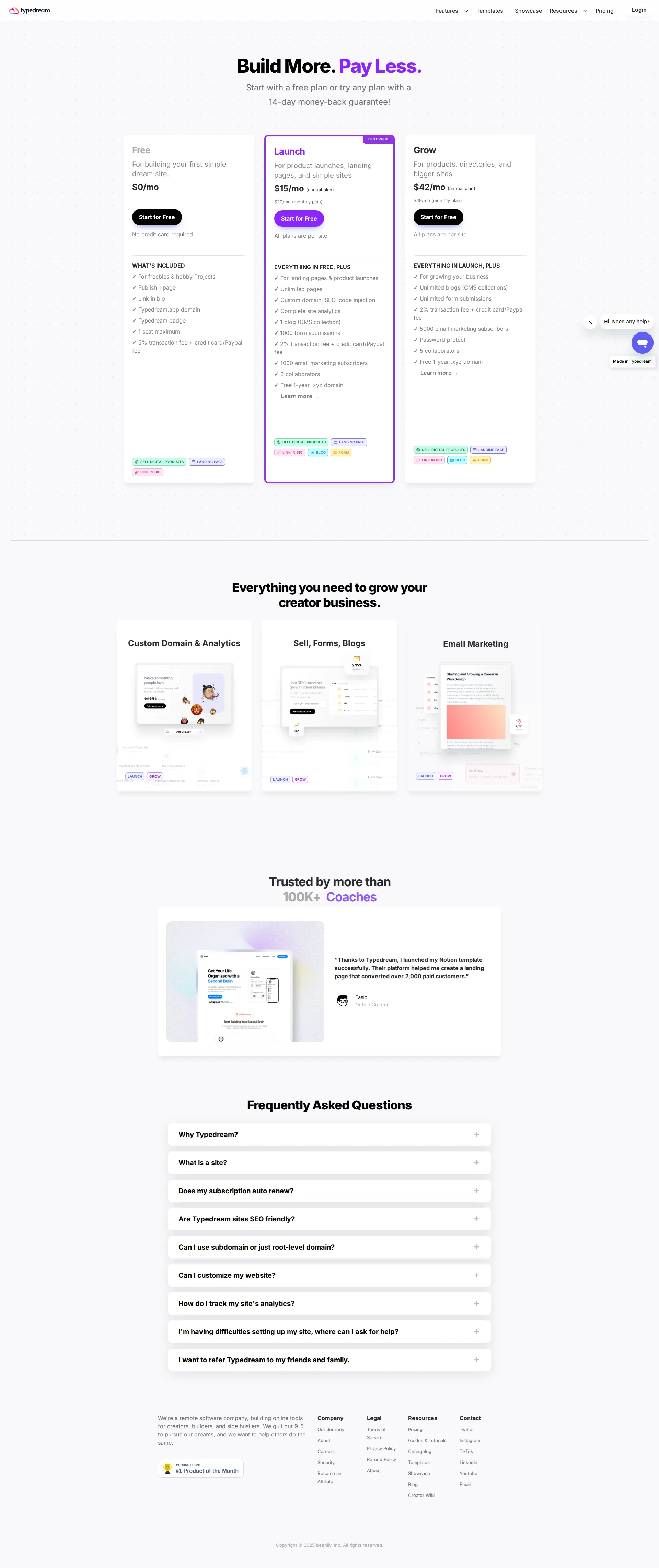 Typedream pricing page screenshot