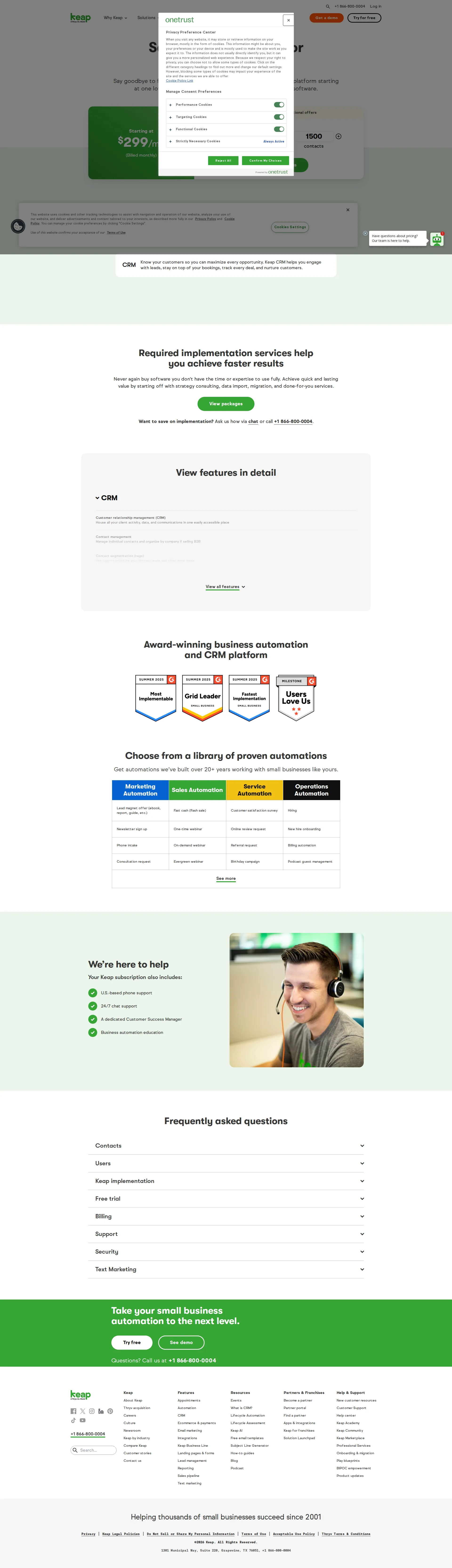 Keap CRM pricing page screenshot