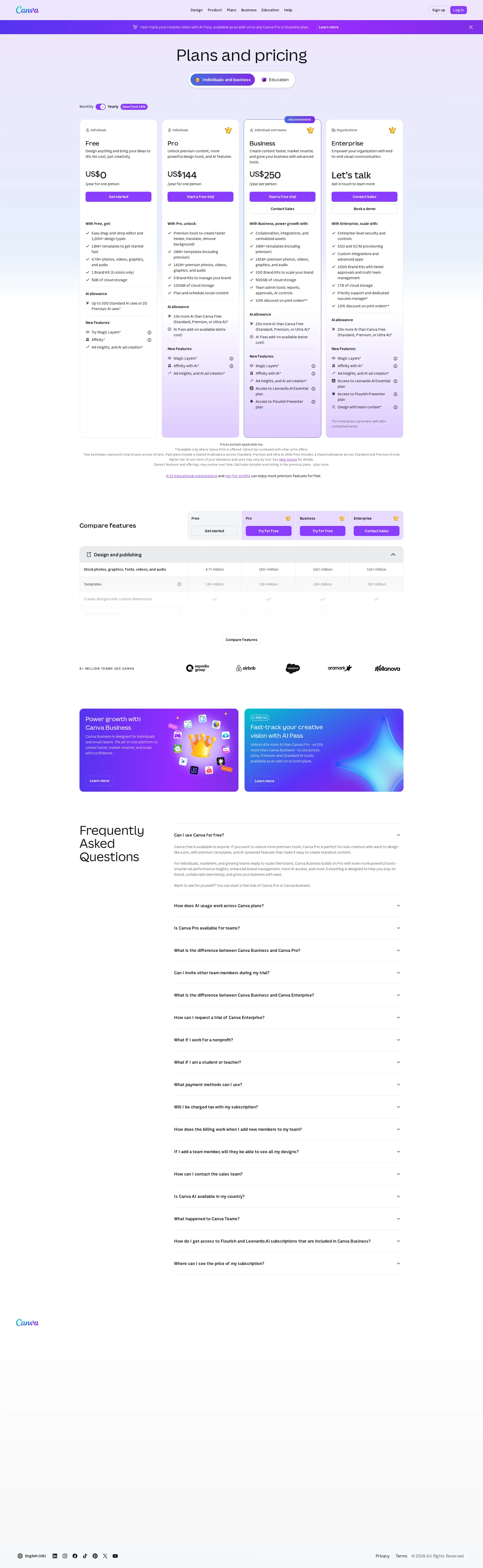 Canva pricing page screenshot