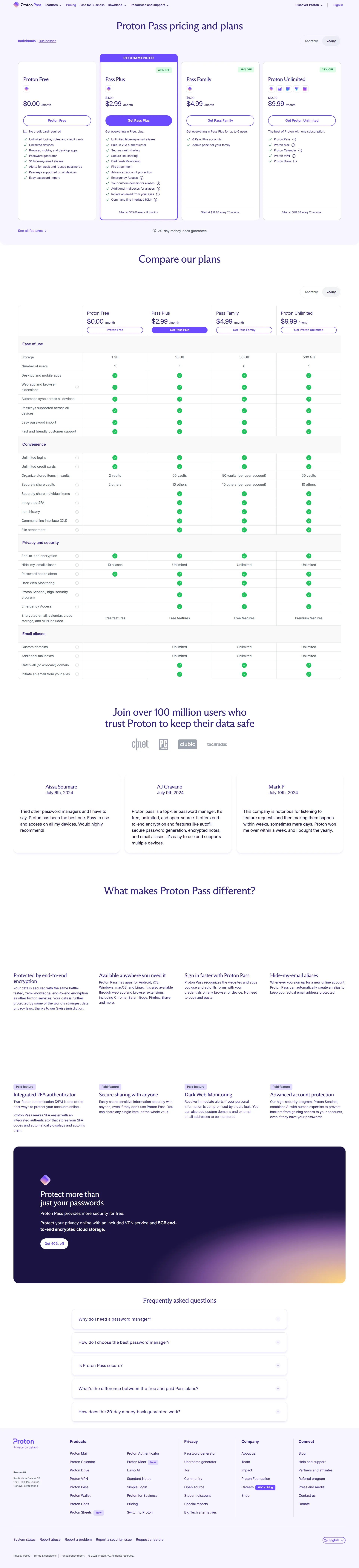 Proton Pass Plus pricing page screenshot