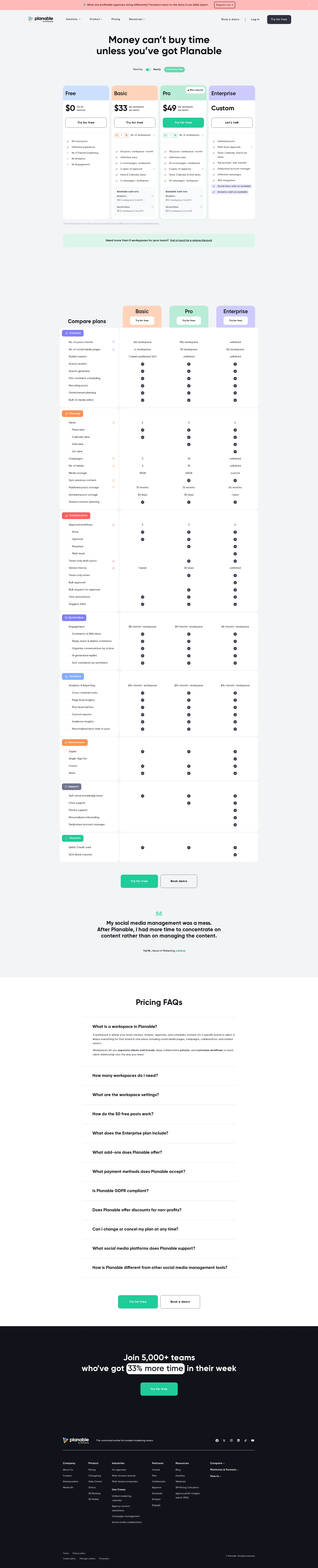 Planable pricing page screenshot