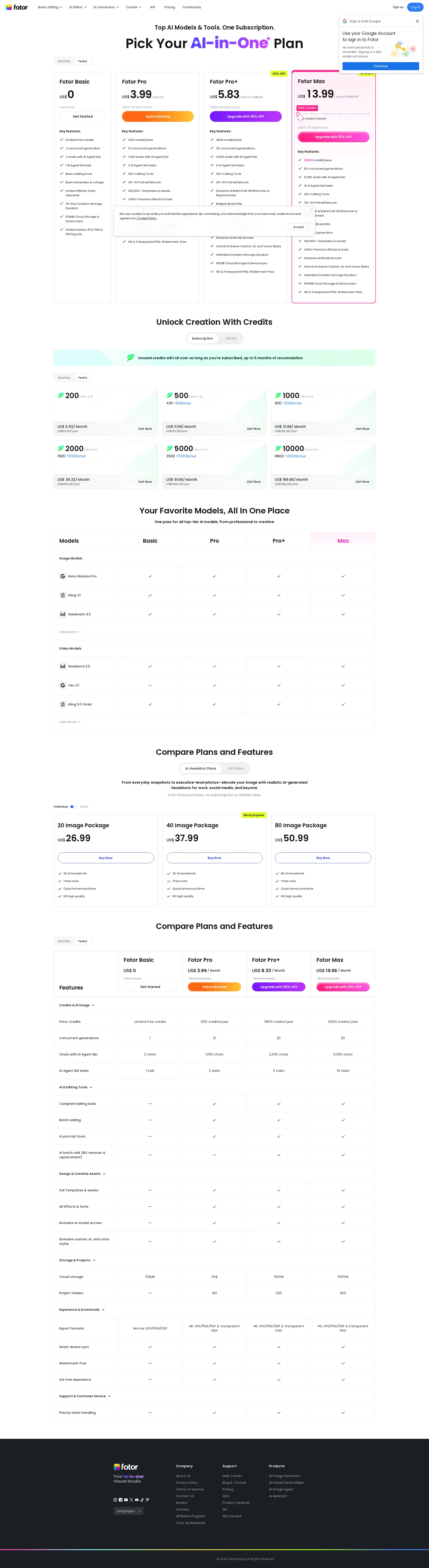 Fotor Pro pricing page screenshot