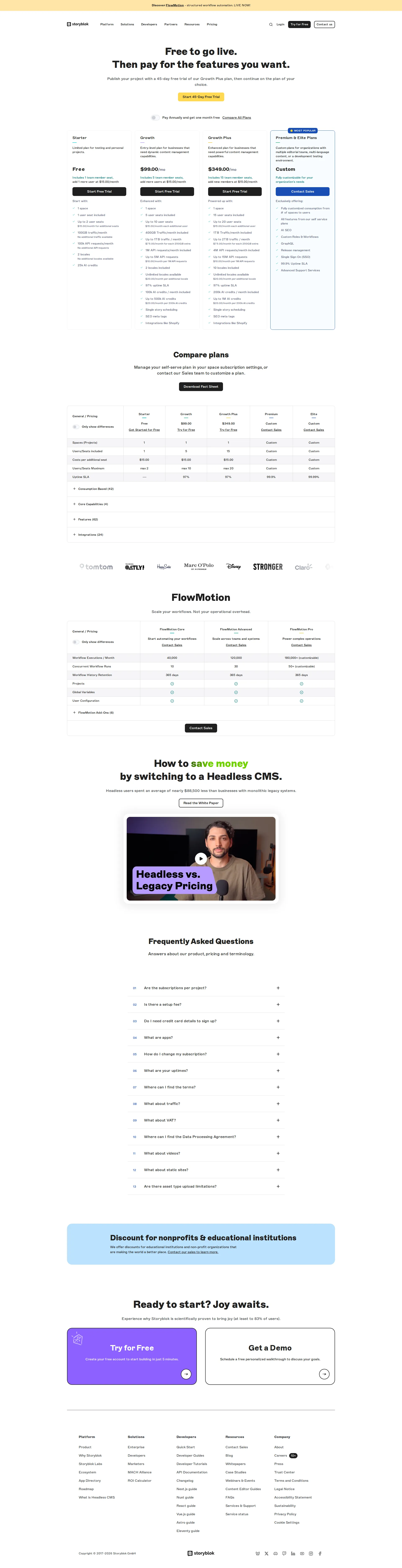 Storyblok pricing page screenshot
