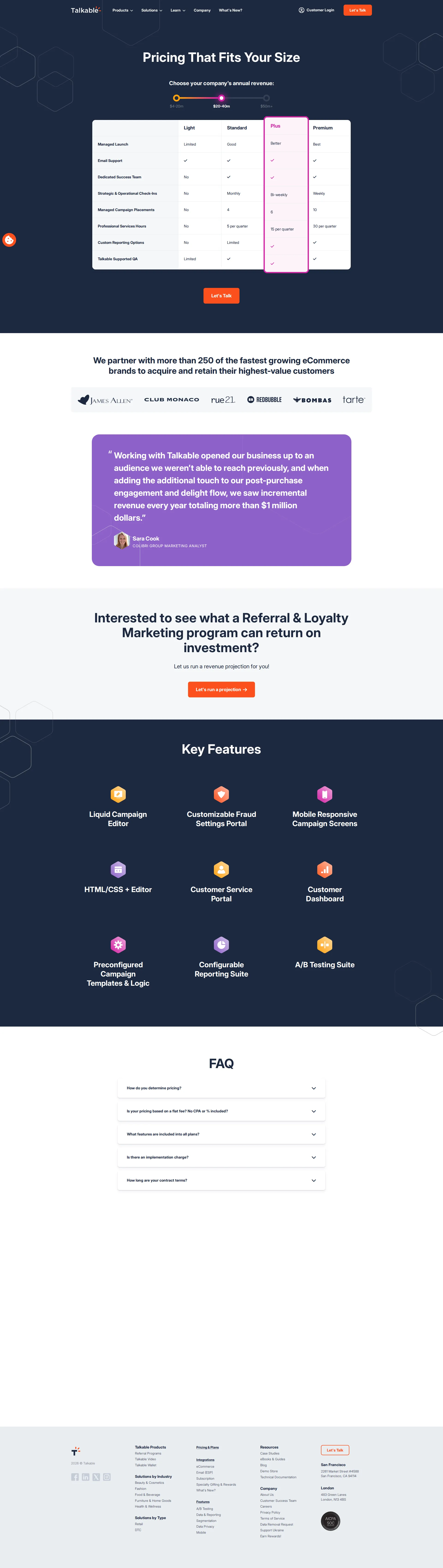 Talkable pricing page screenshot