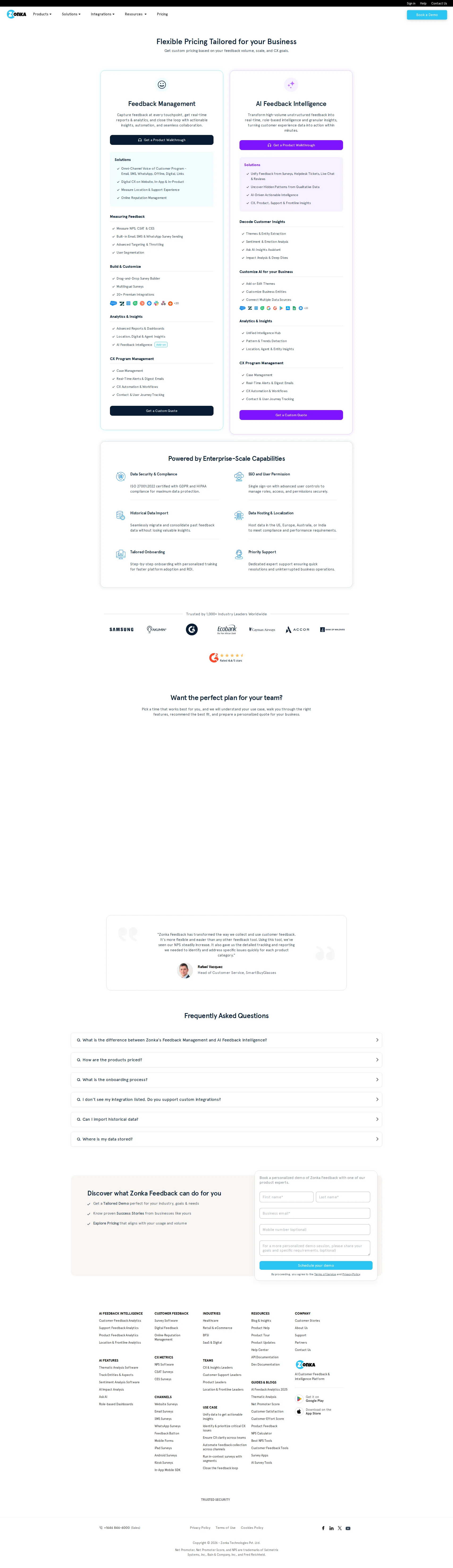Zonka Feedback pricing page screenshot