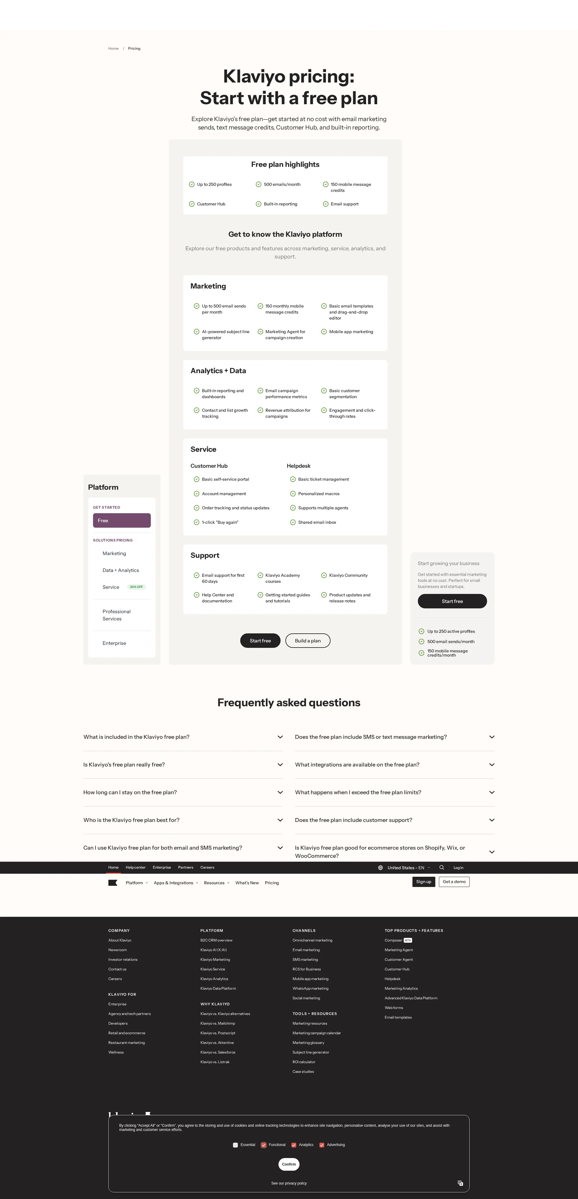 Klaviyo pricing page screenshot