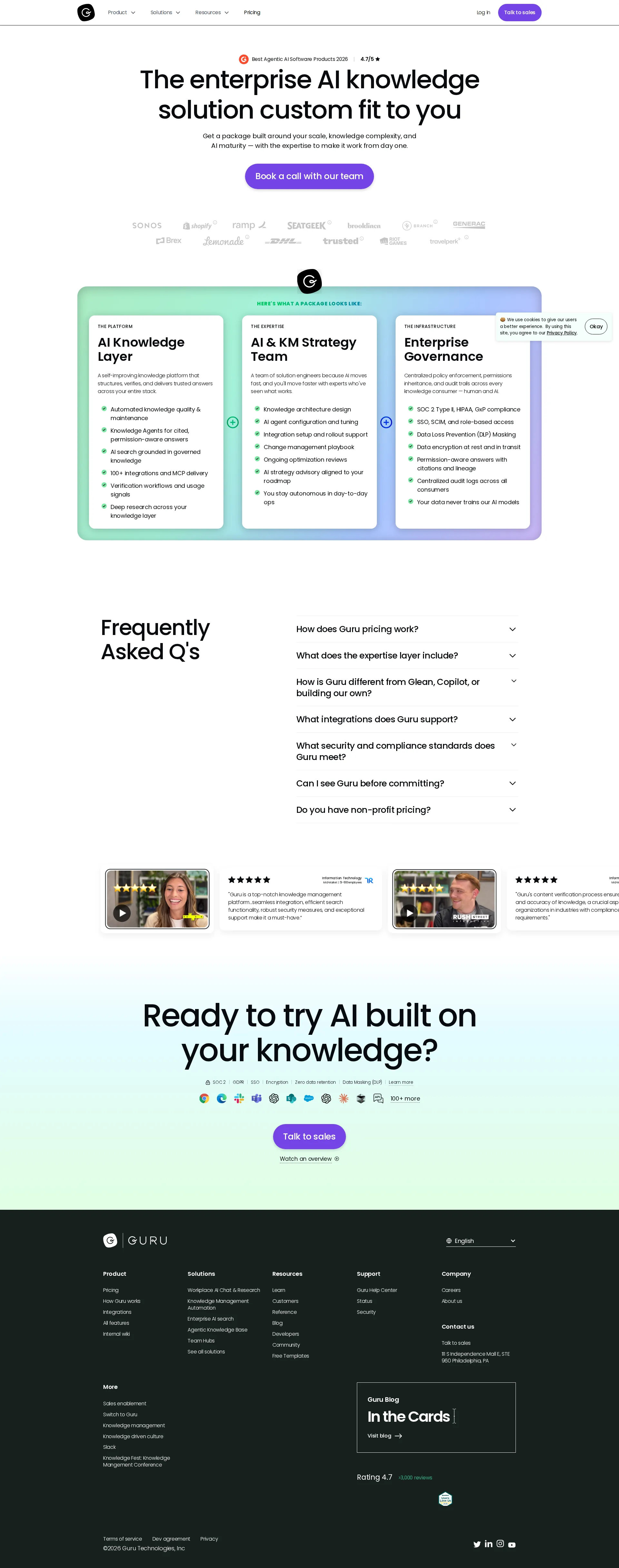 Guru Knowledge pricing page screenshot
