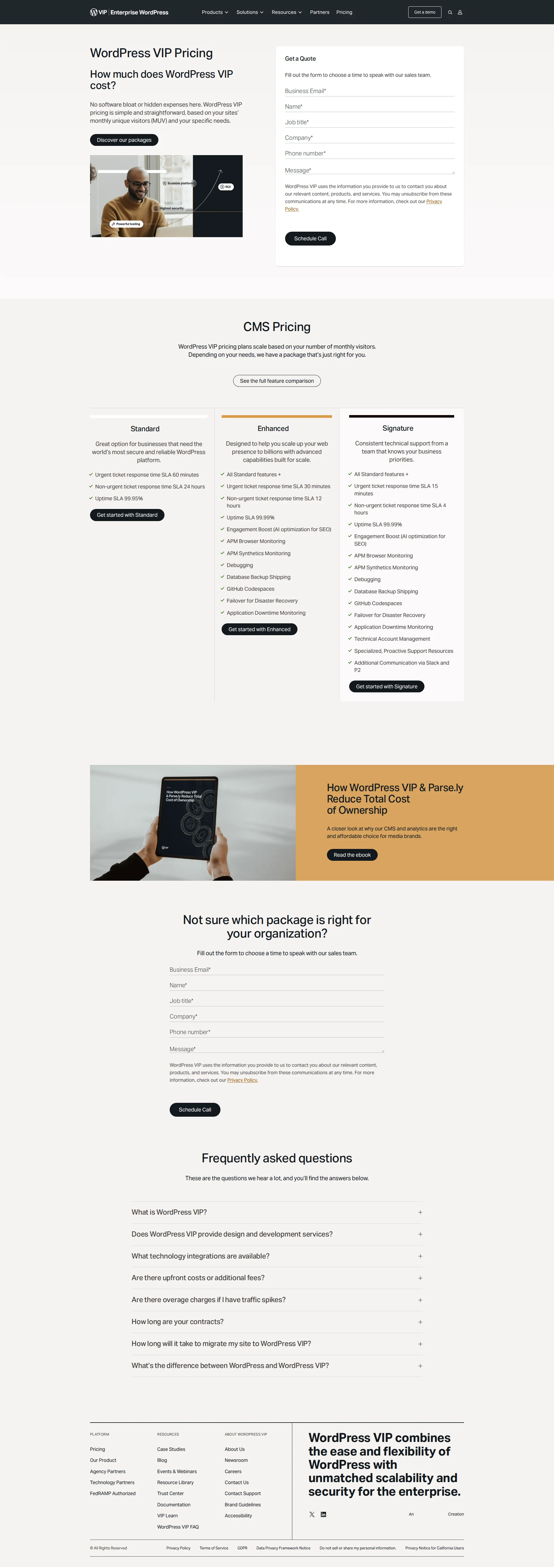 WordPress VIP pricing page screenshot