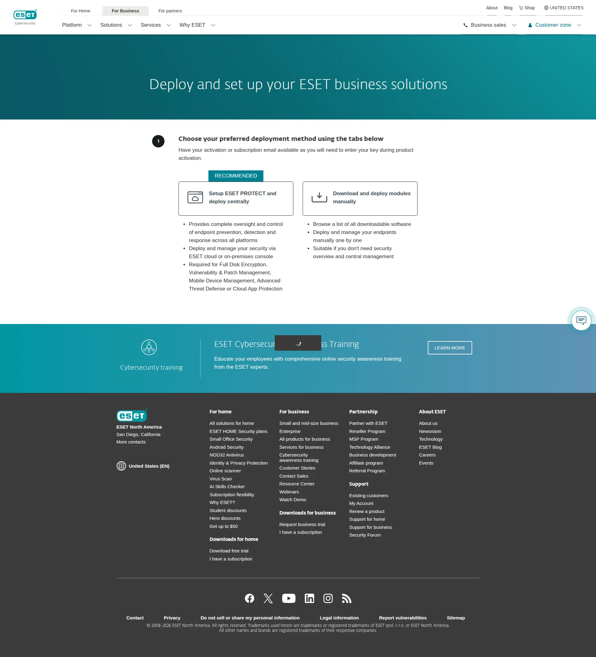 ESET Protect pricing page screenshot