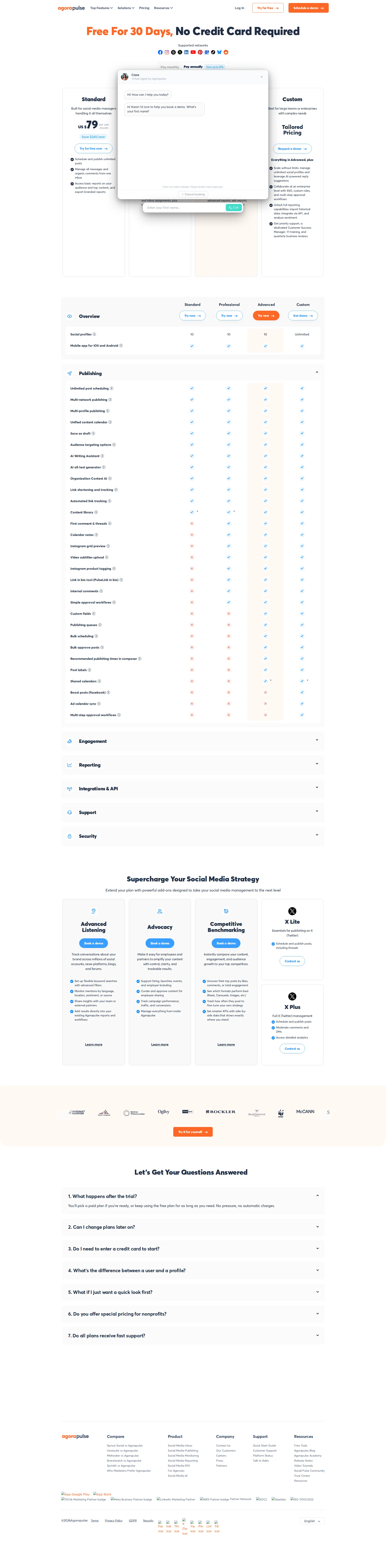 Agorapulse pricing page screenshot