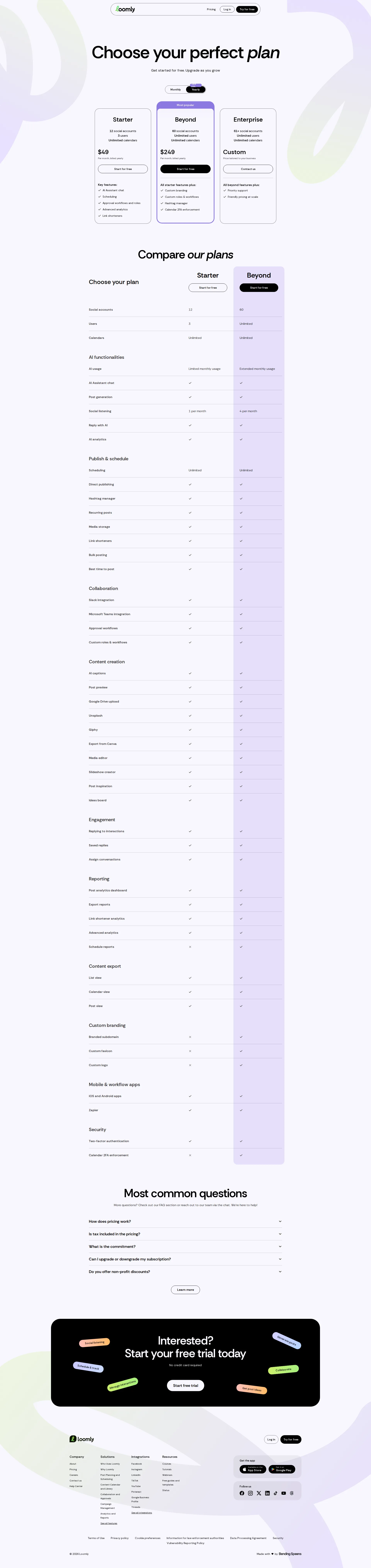 Loomly pricing page screenshot