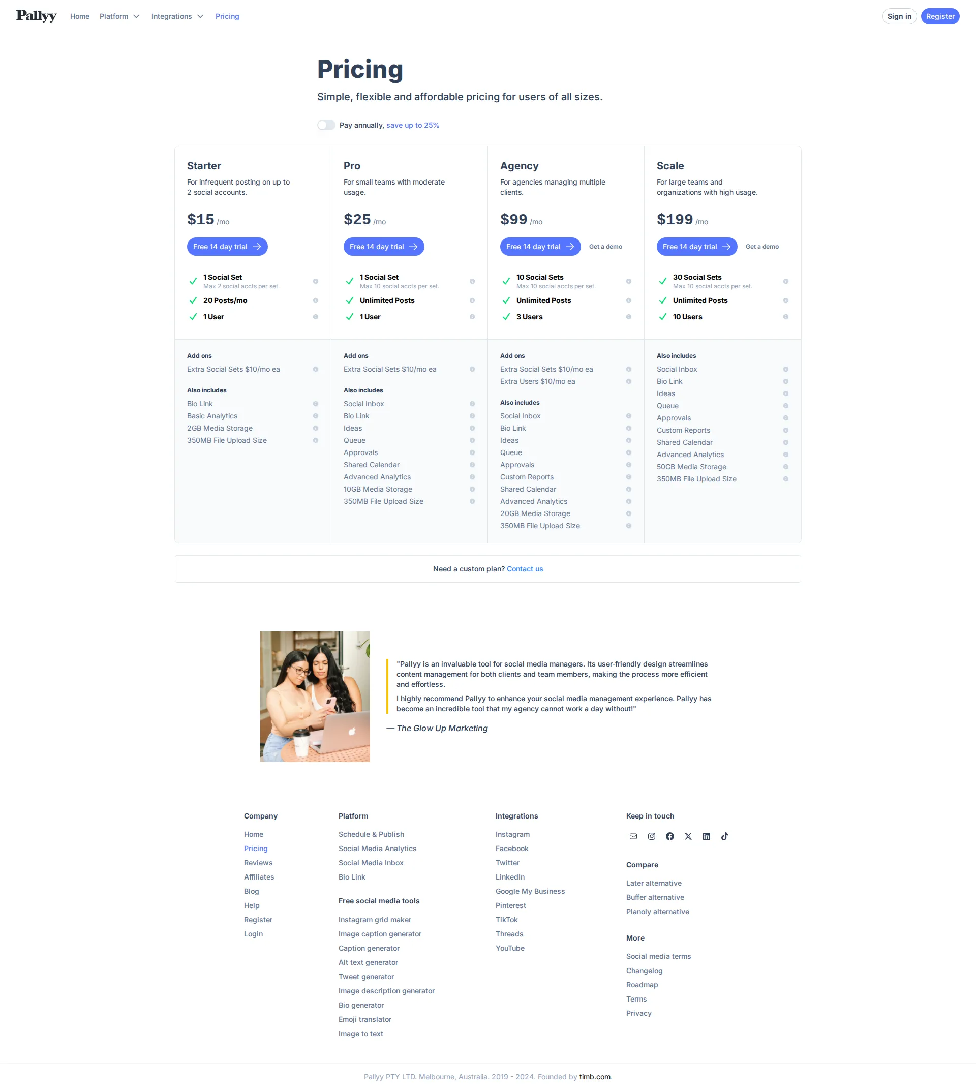 Pallyy pricing page screenshot