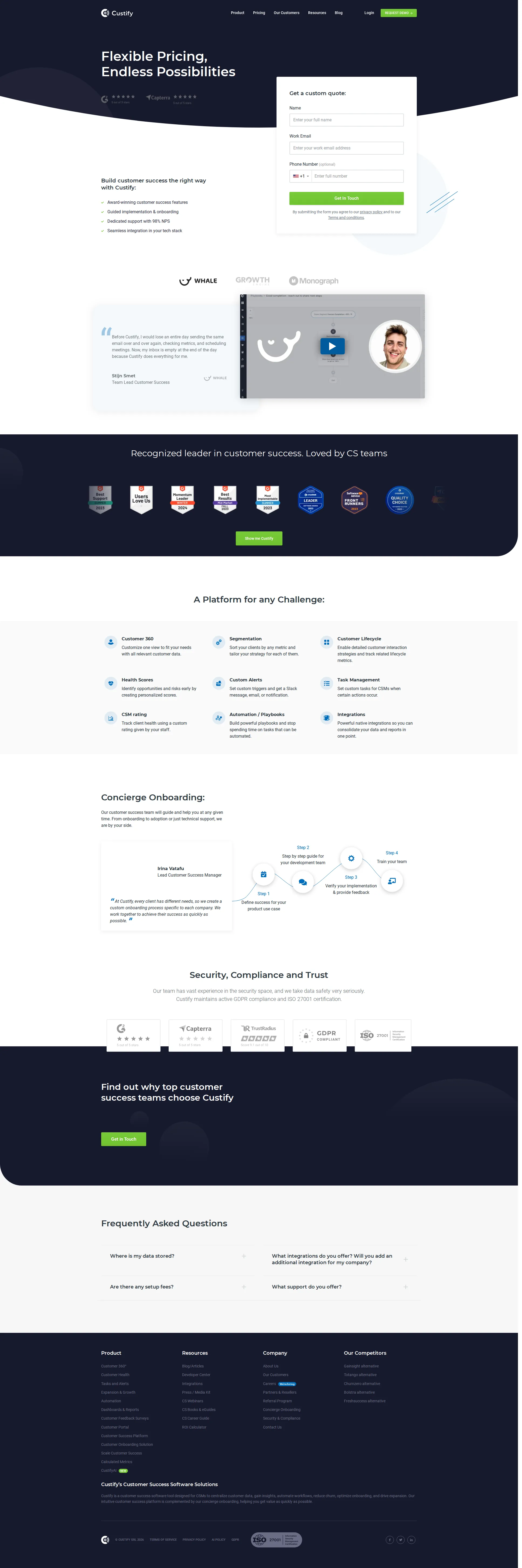 Custify pricing page screenshot