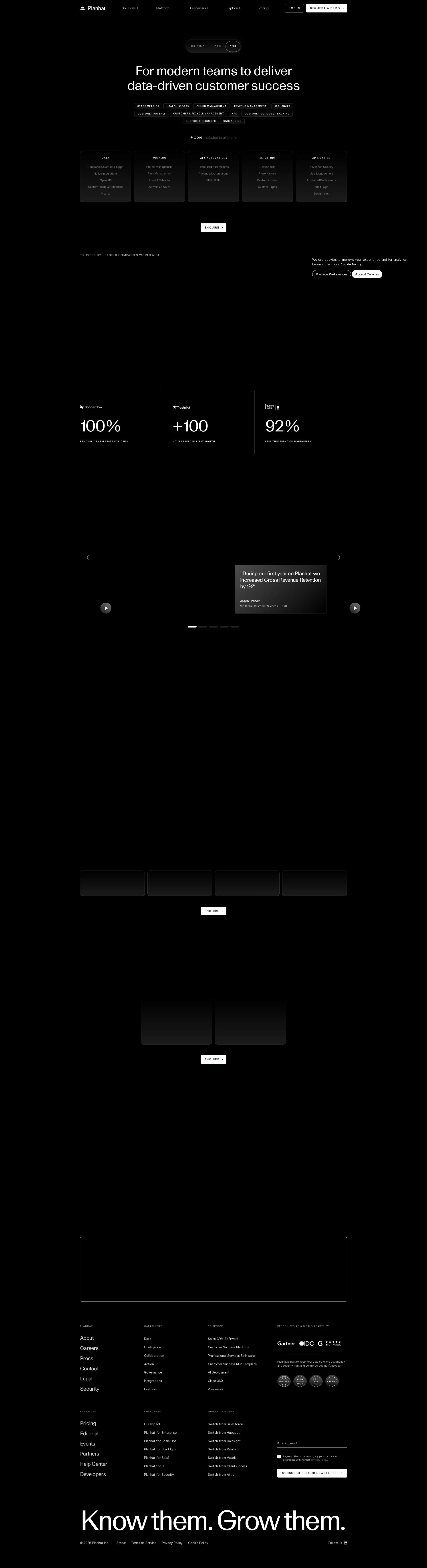 Planhat pricing page screenshot
