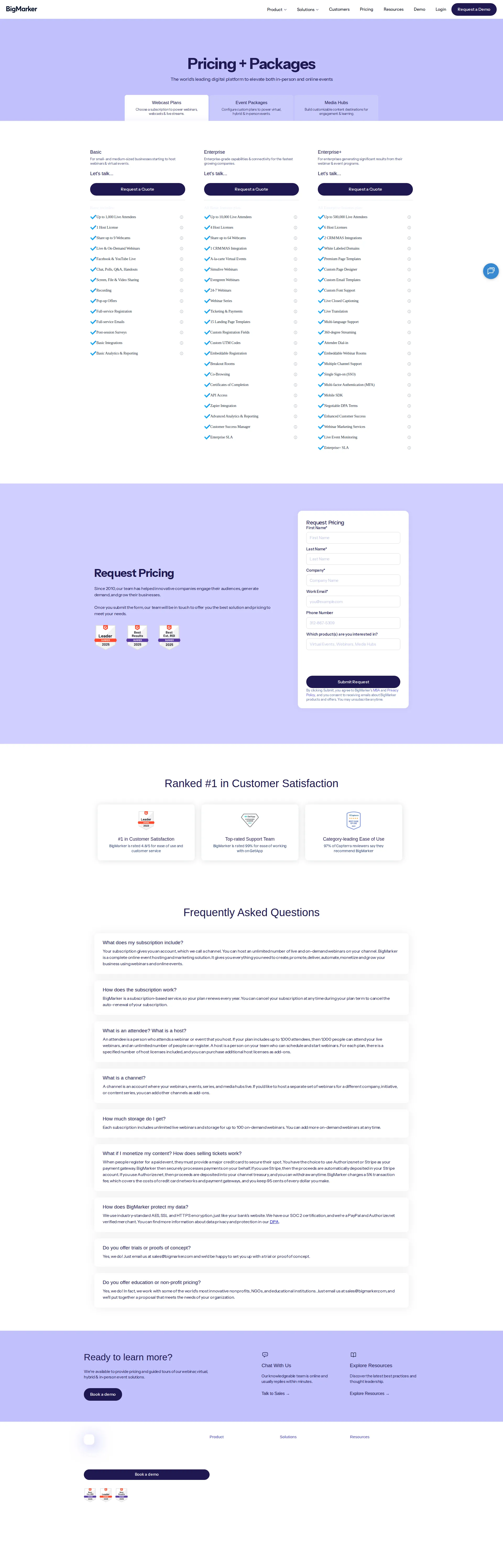 BigMarker pricing page screenshot