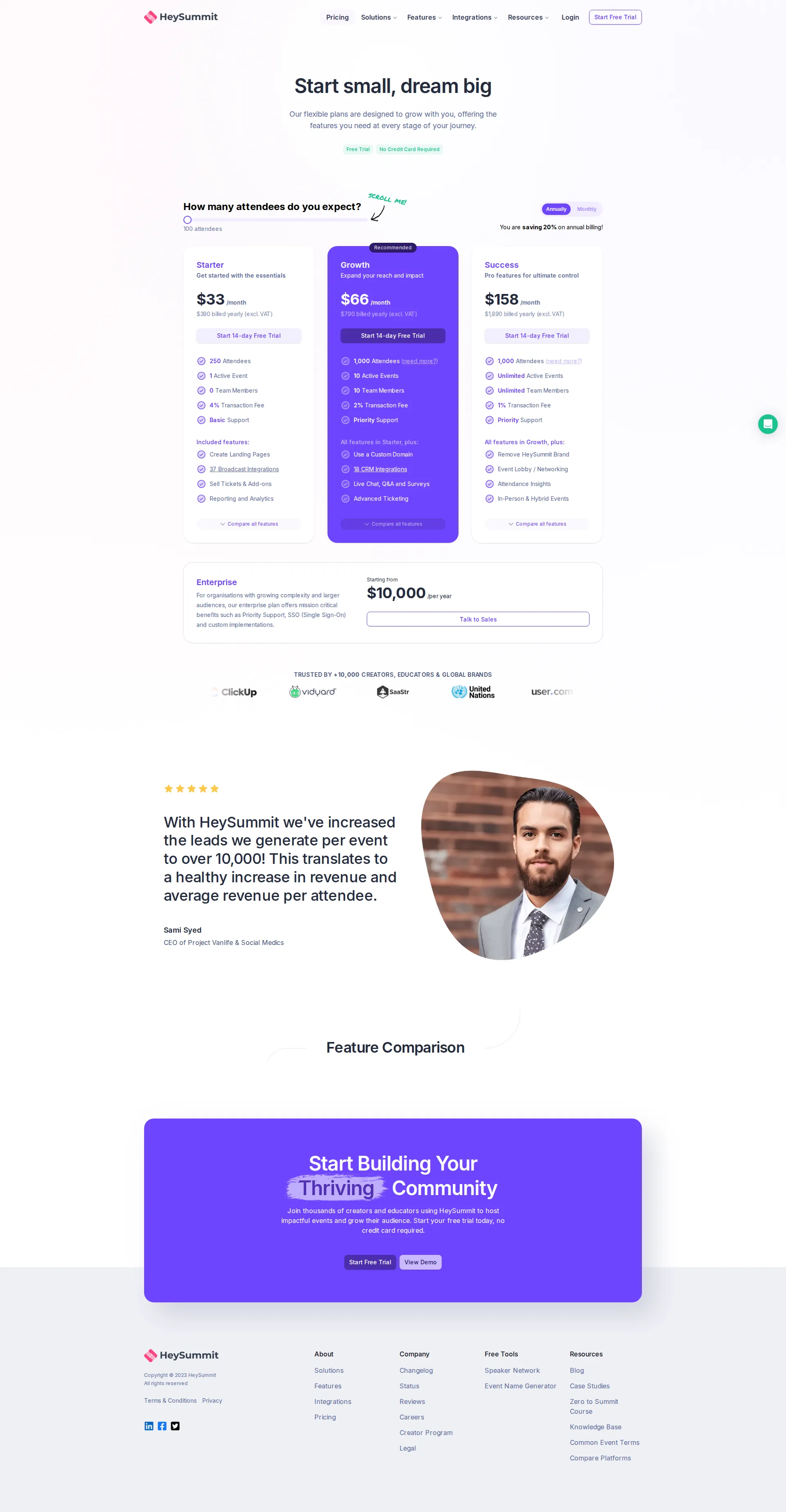 HeySummit pricing page screenshot