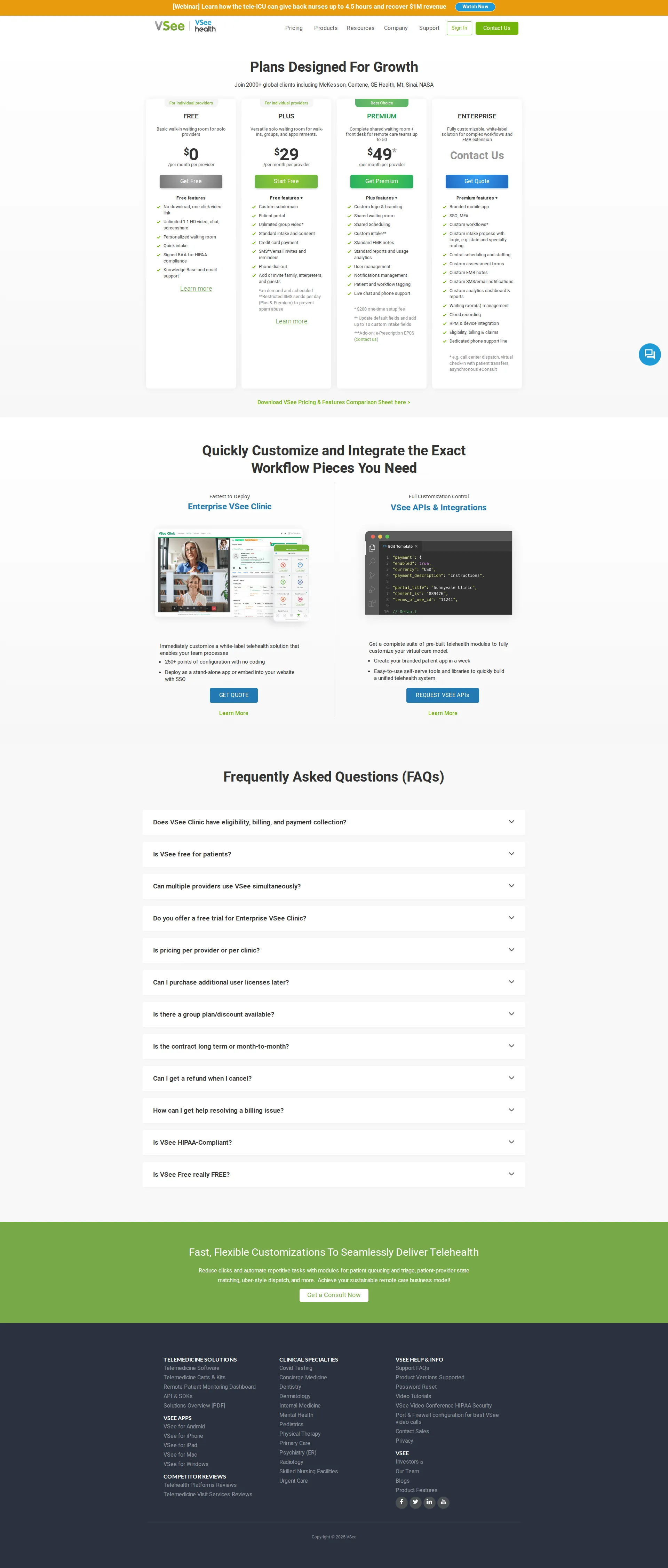 VSee pricing page screenshot