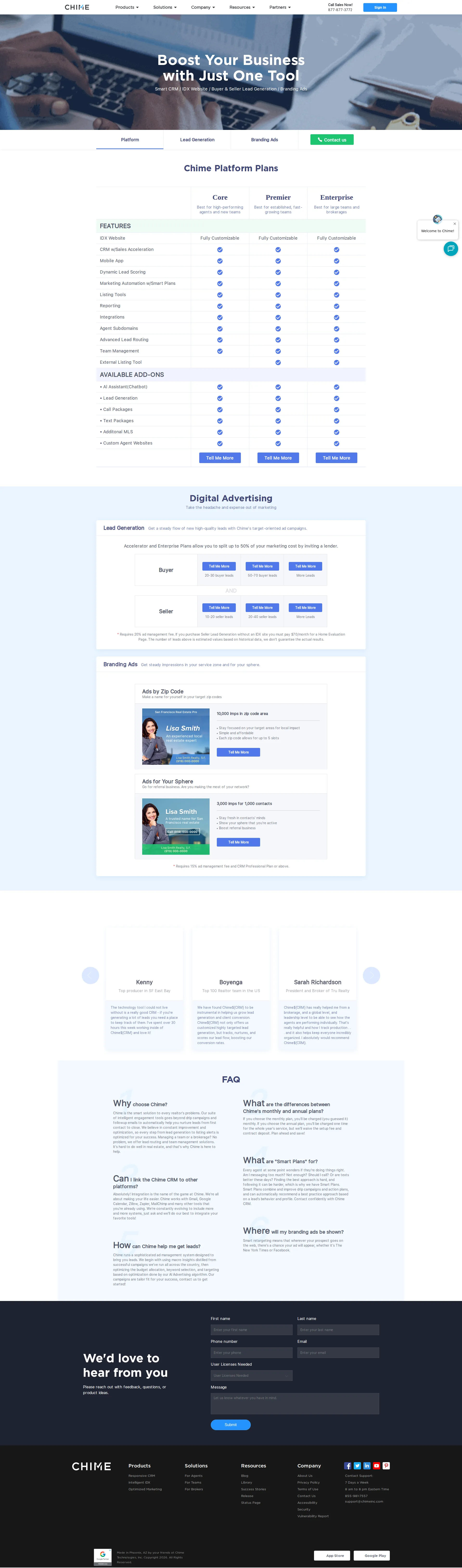 Chime CRM pricing page screenshot