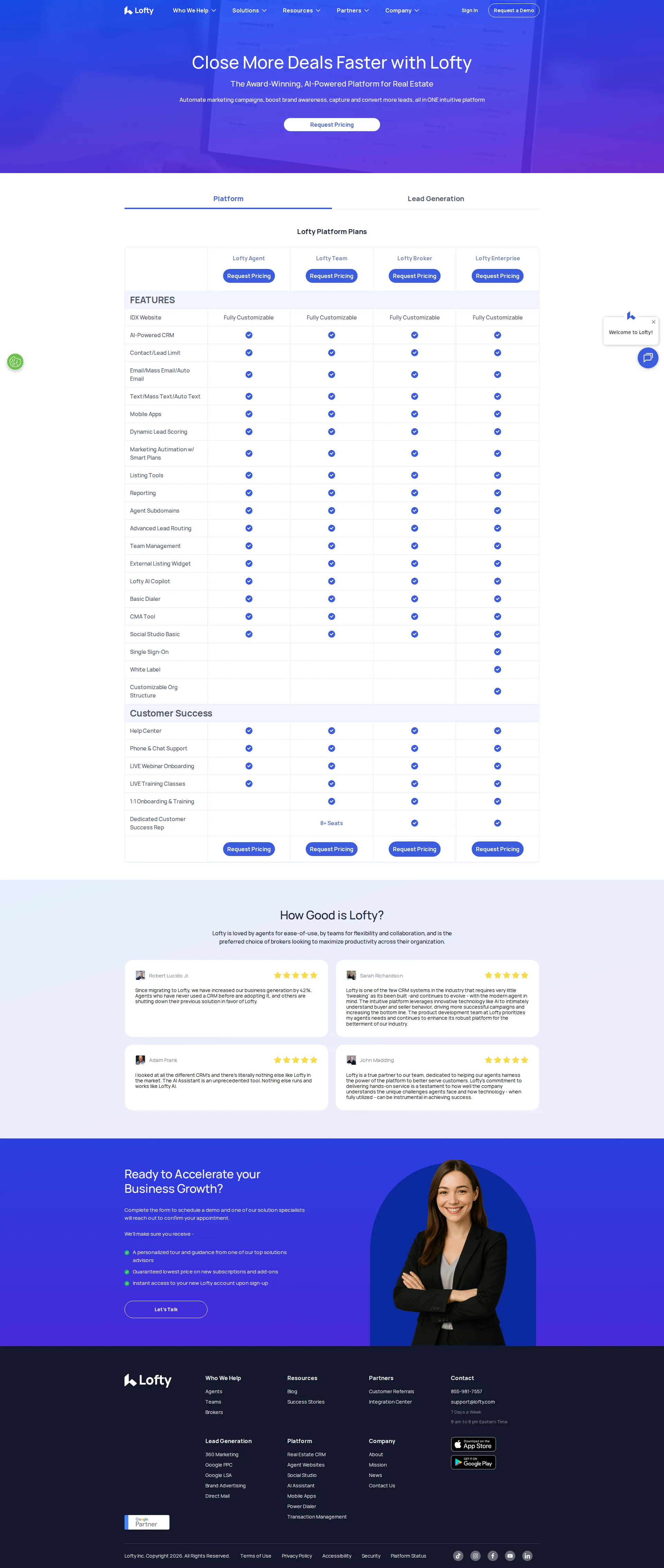 Lofty pricing page screenshot