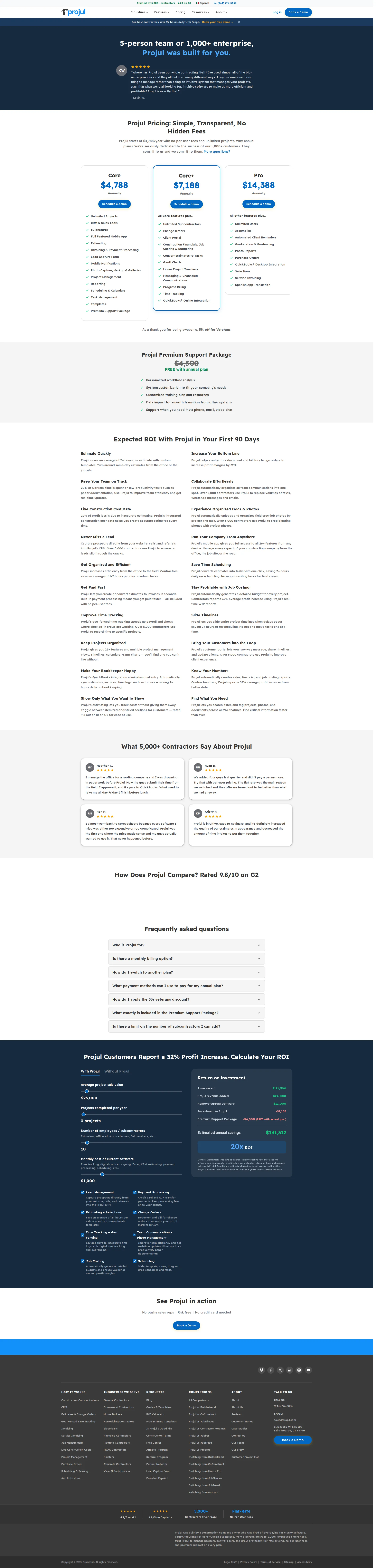 Projul pricing page screenshot