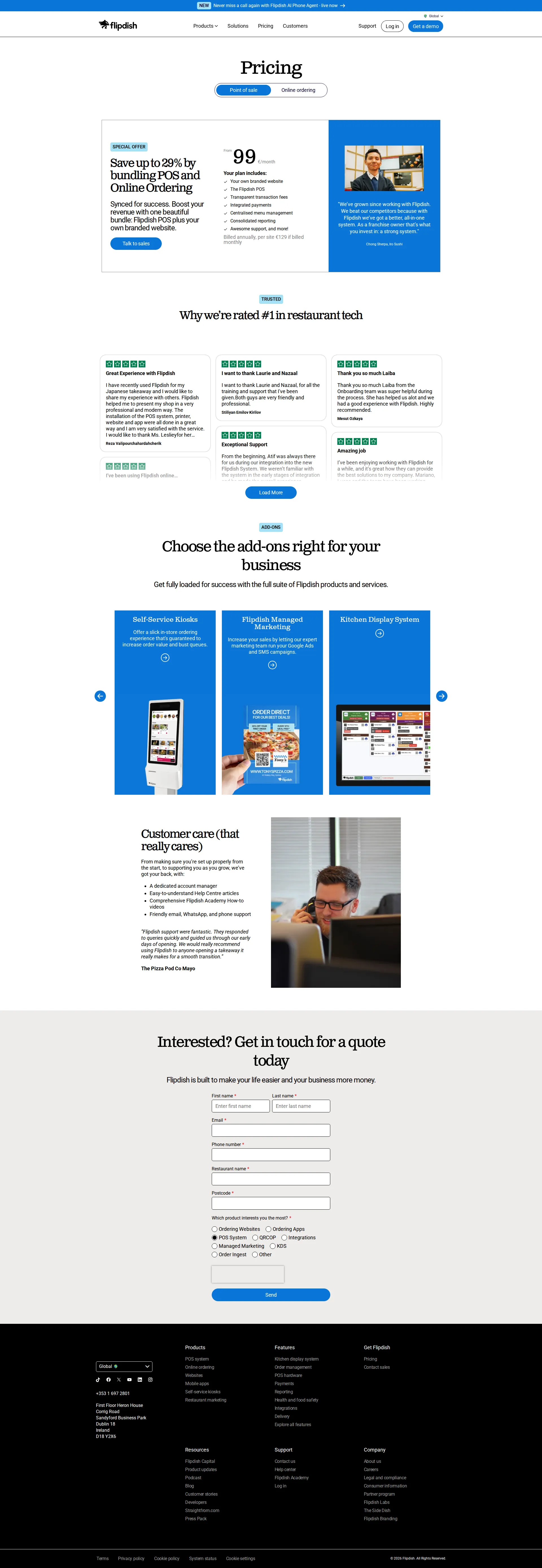 Flipdish pricing page screenshot
