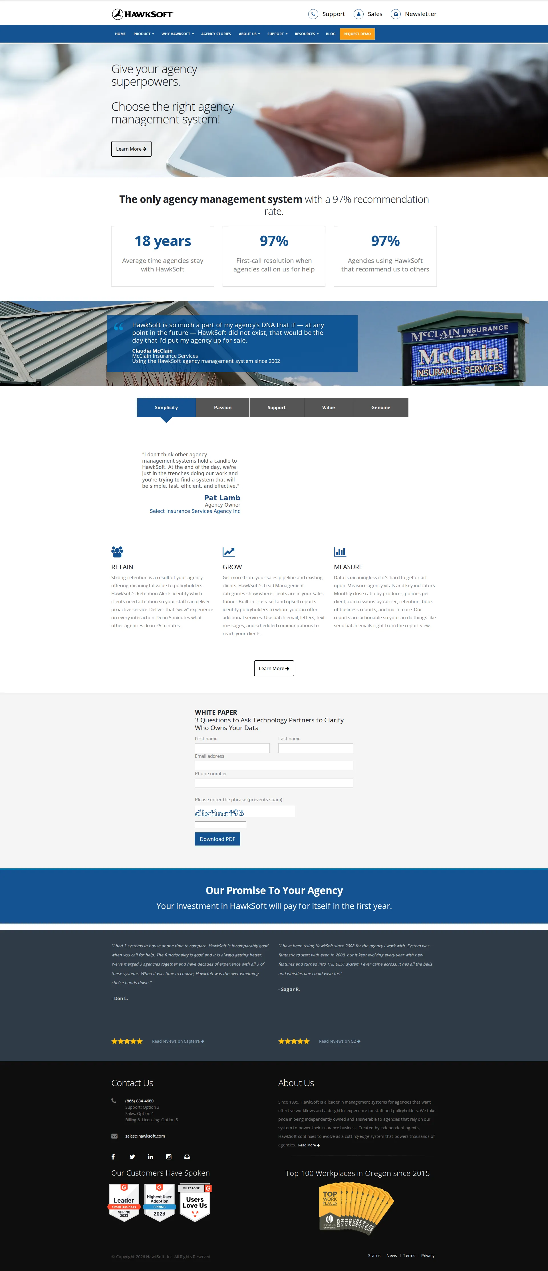 HawkSoft pricing page screenshot