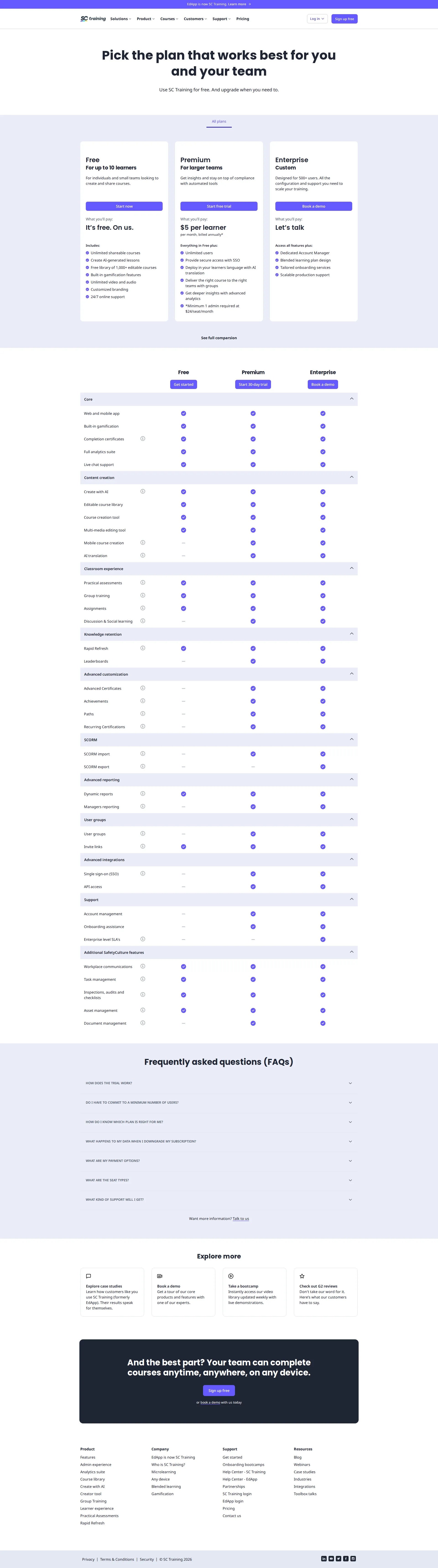 EdApp pricing page screenshot