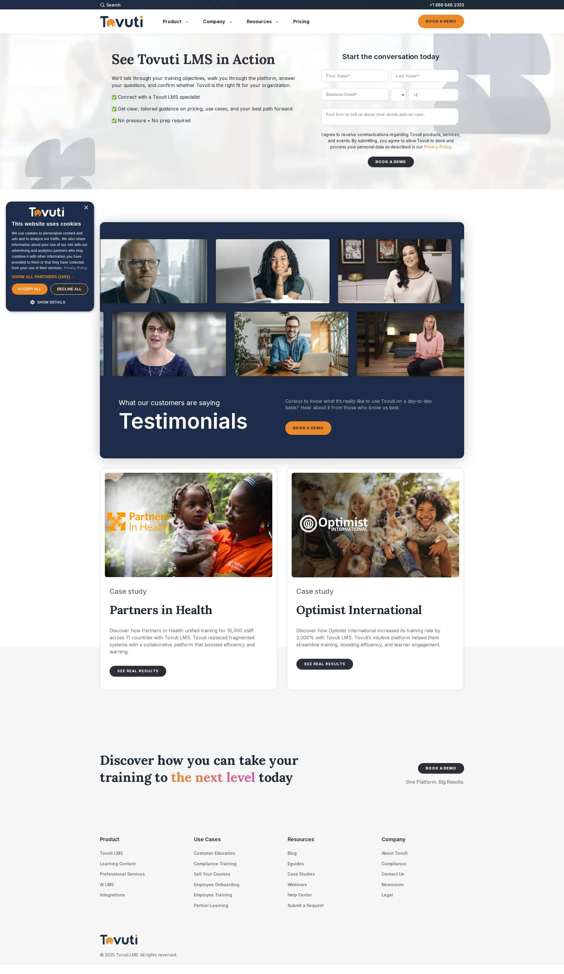 Tovuti LMS pricing page screenshot