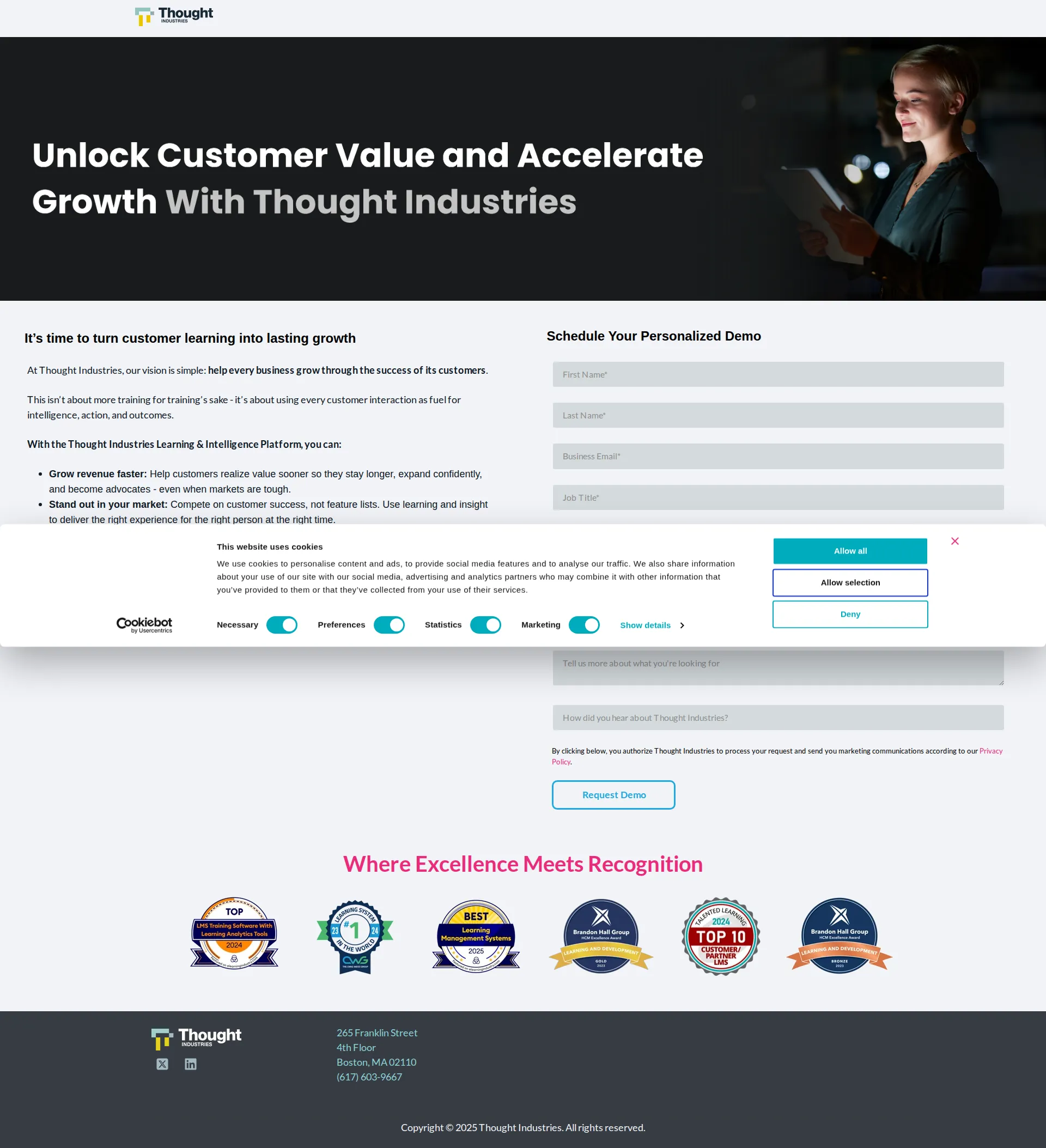 Thought Industries pricing page screenshot