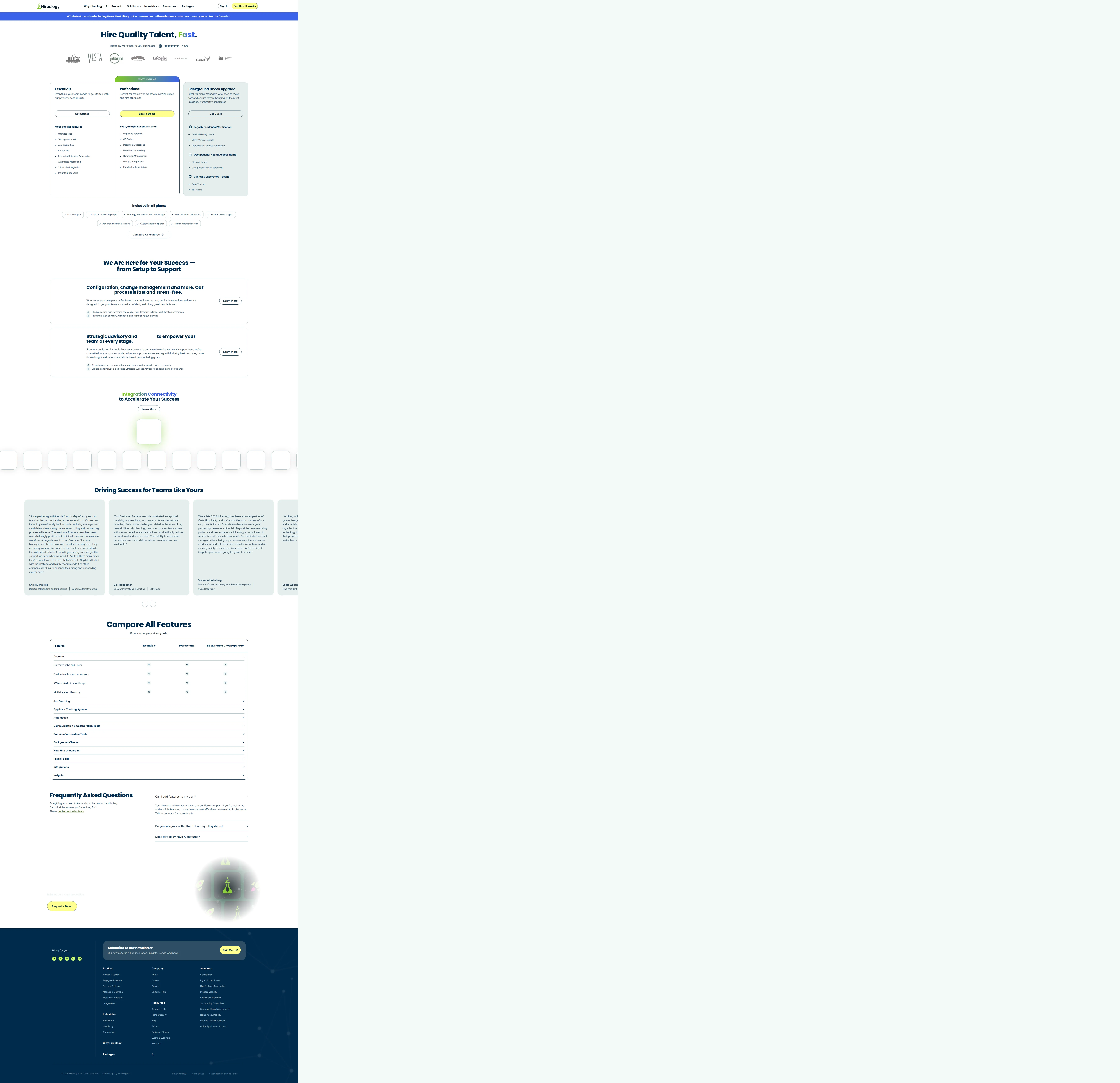 Hireology pricing page screenshot