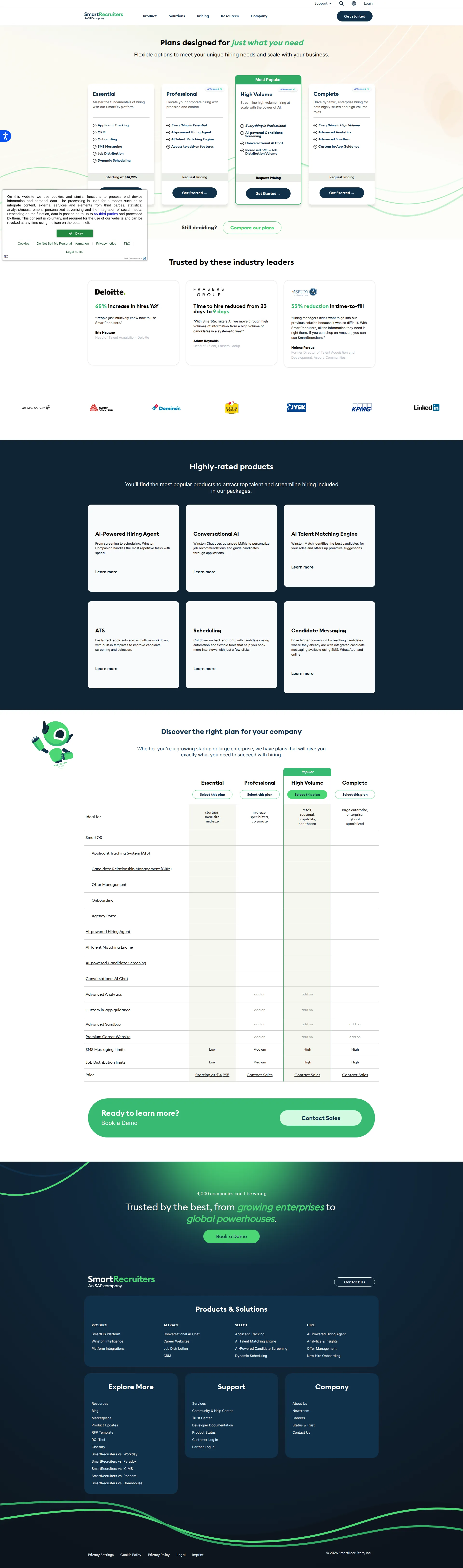 SmartRecruiters Pro pricing page screenshot