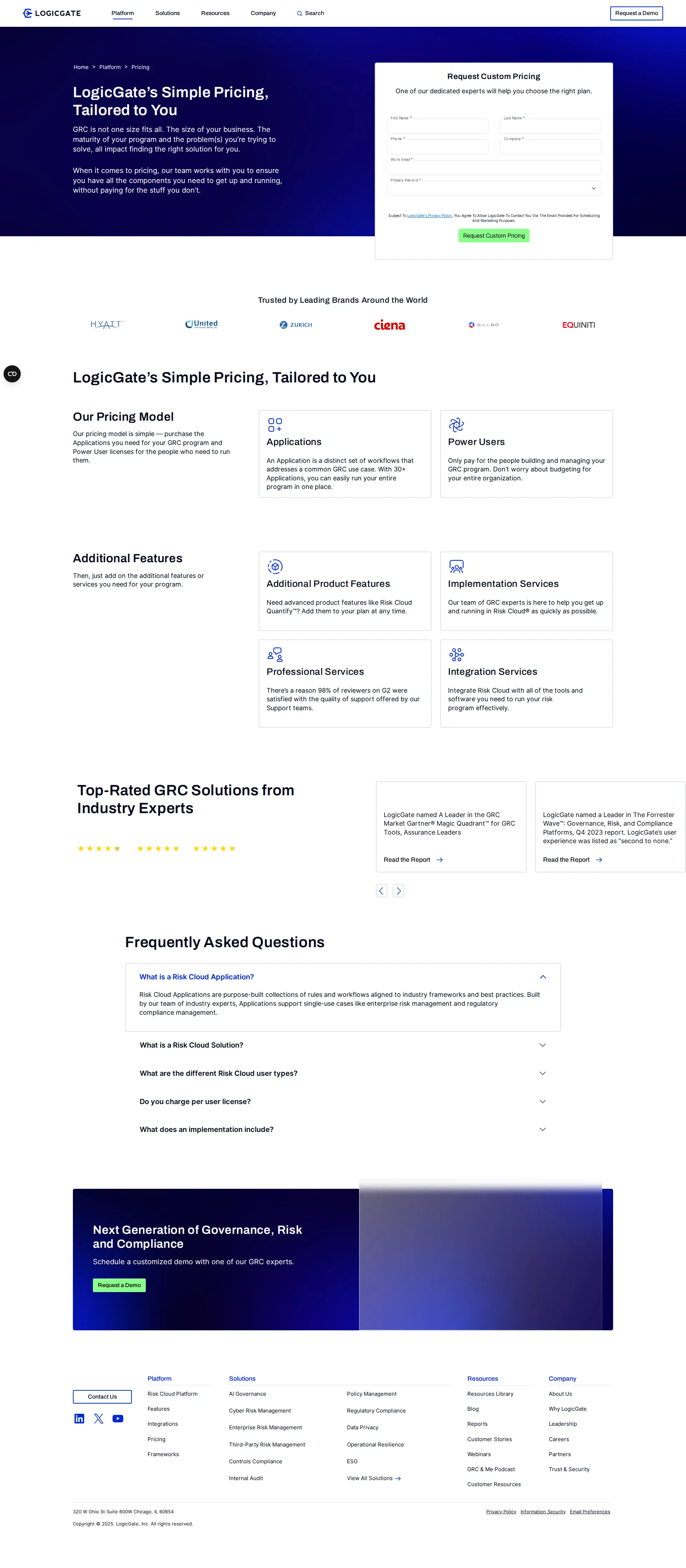 LogicGate pricing page screenshot