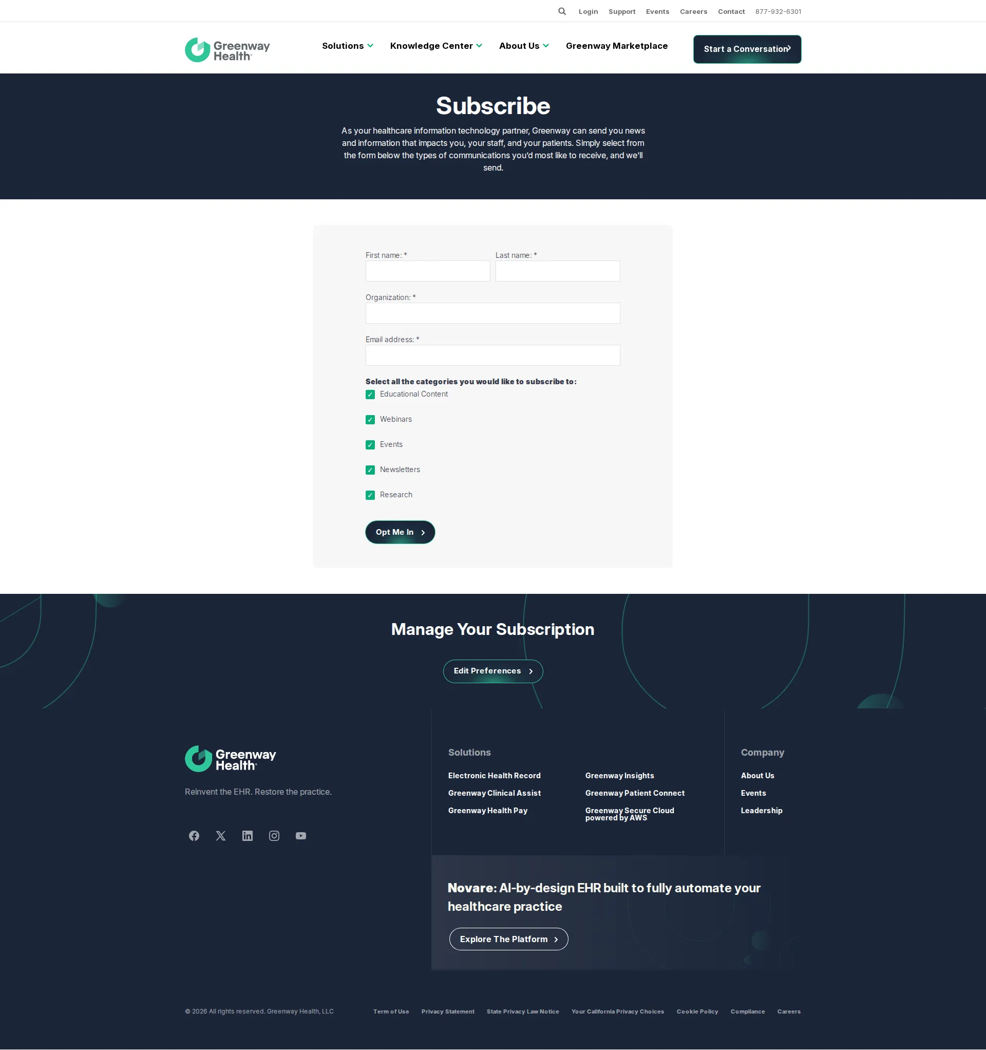 Greenway Health pricing page screenshot