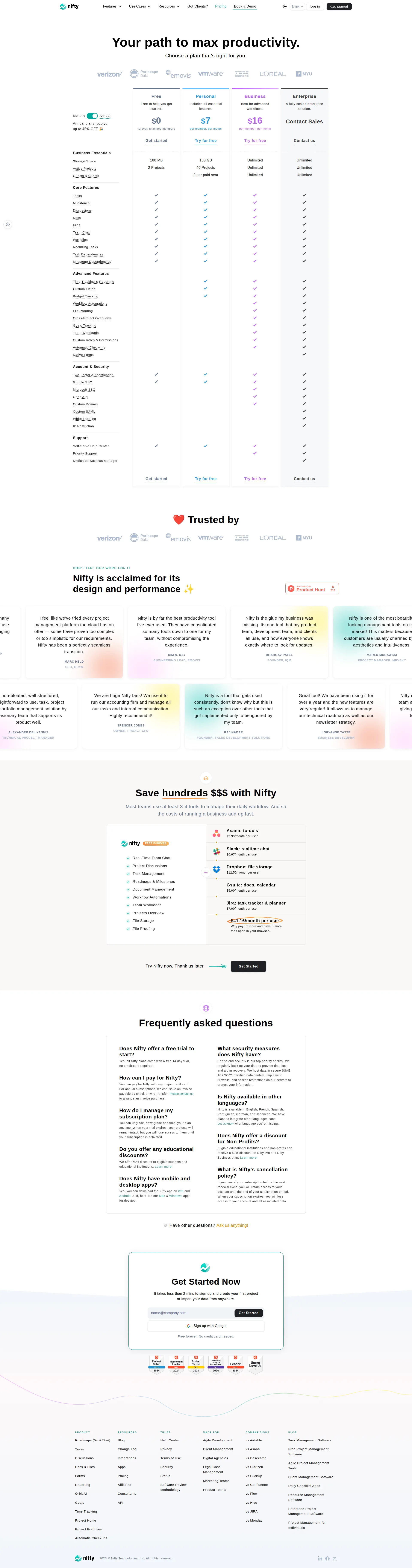 Nifty PM pricing page screenshot