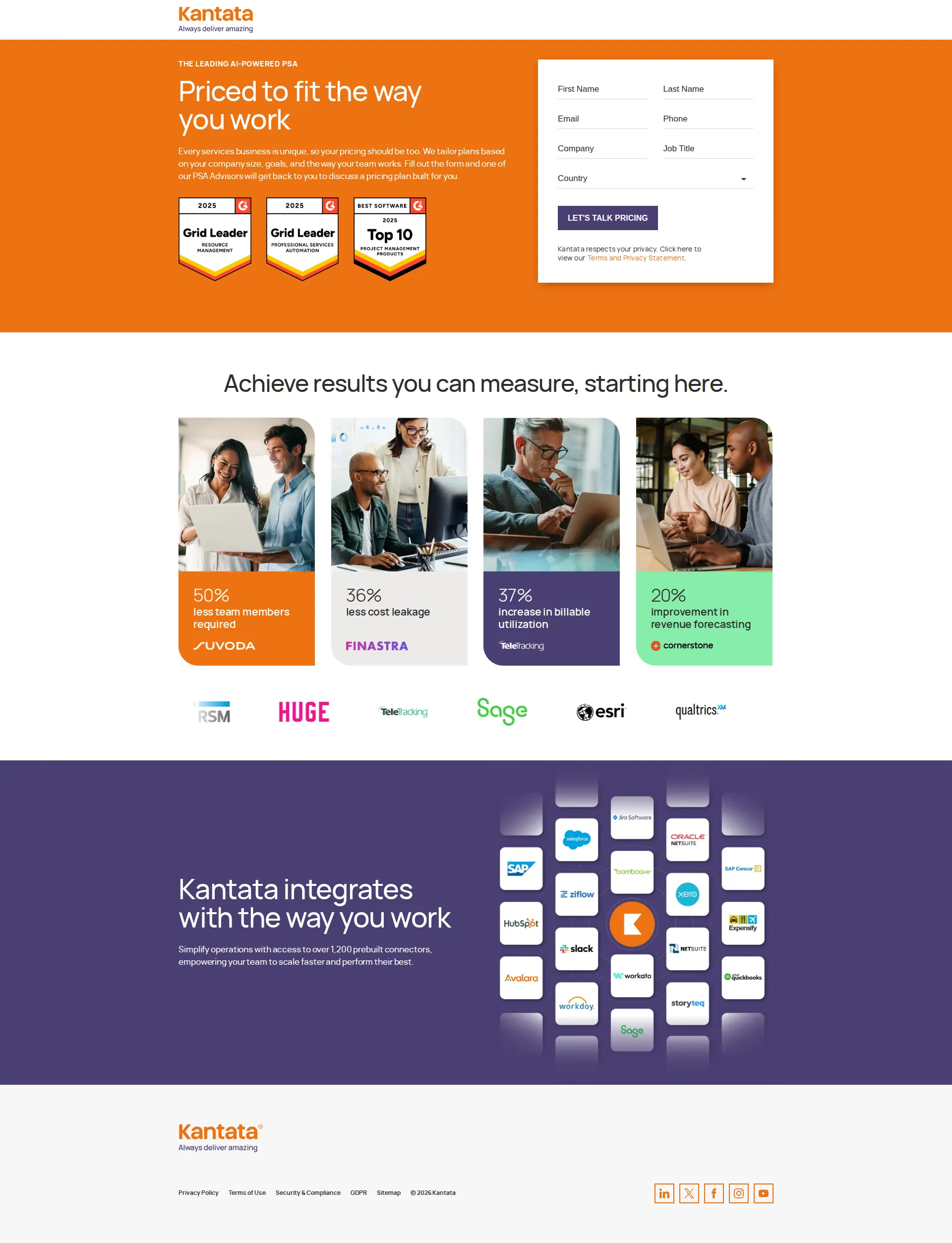 Kantata SX pricing page screenshot