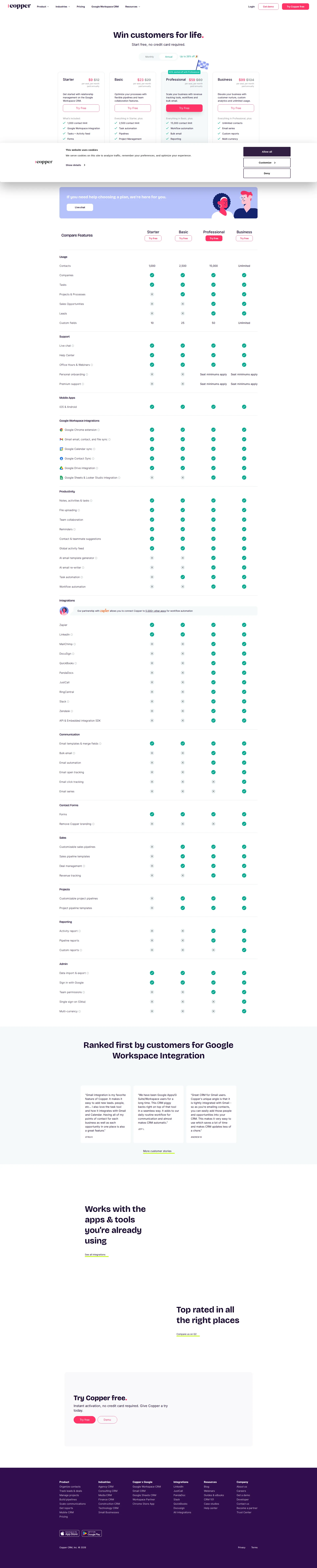 Copper pricing page screenshot