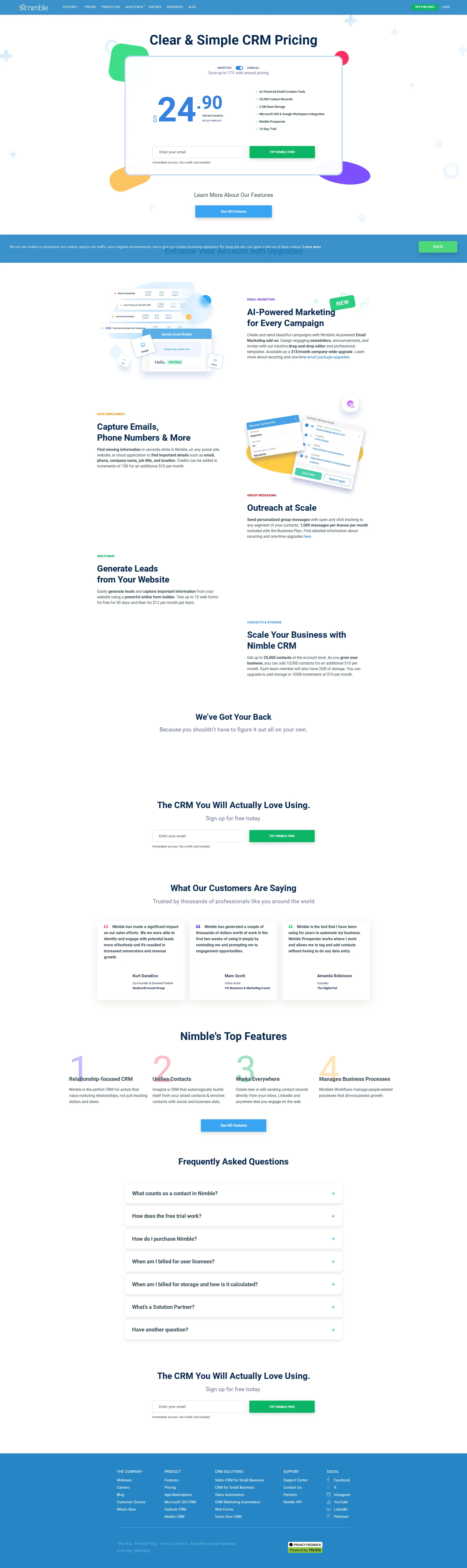 Nimble pricing page screenshot
