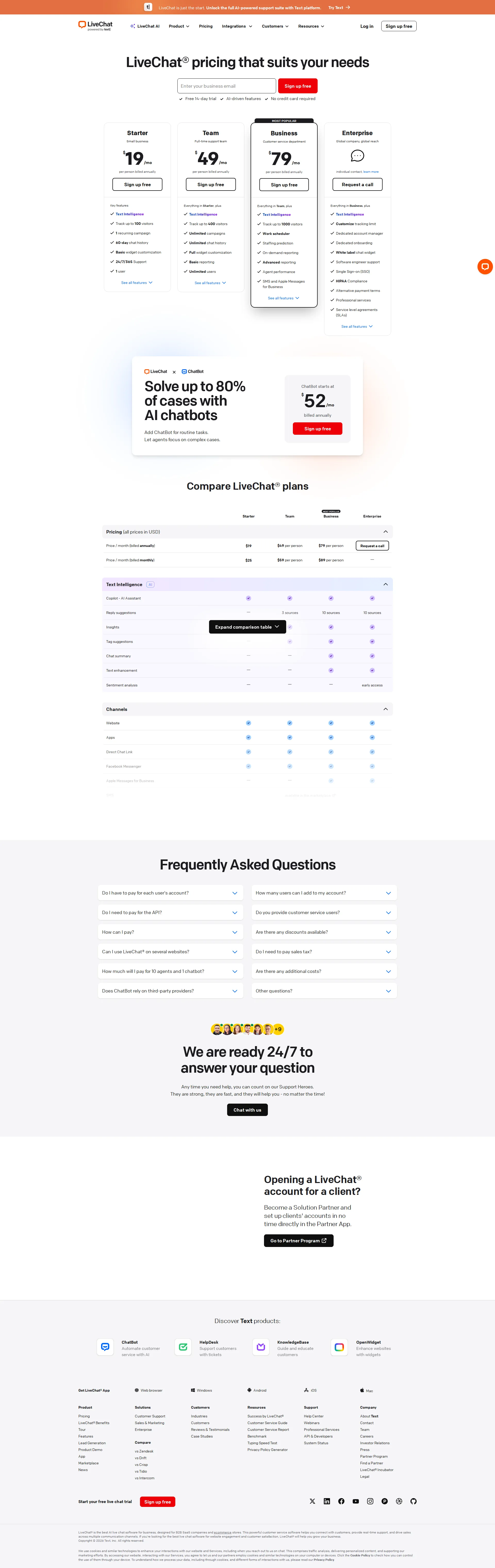 LiveChat Pro pricing page screenshot