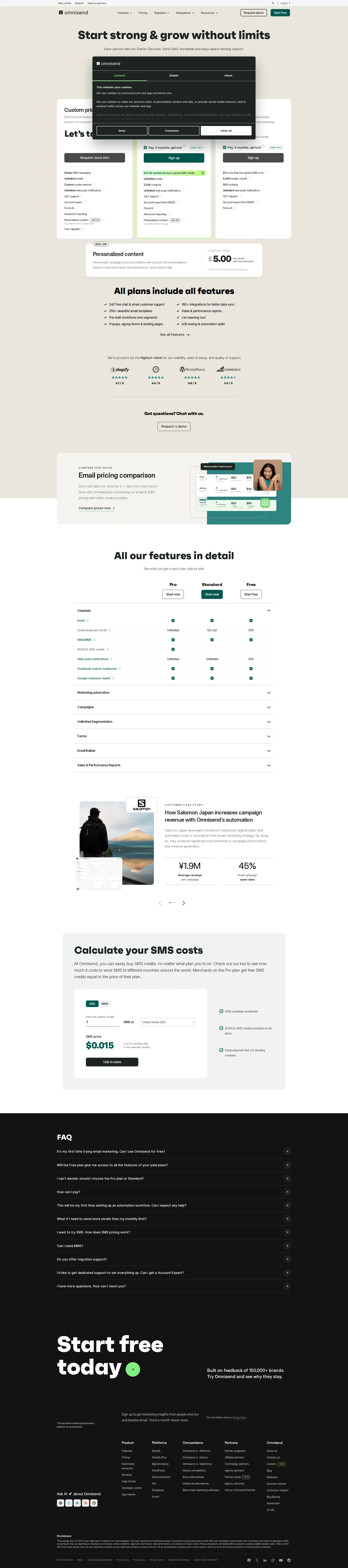 Omnisend Pro pricing page screenshot