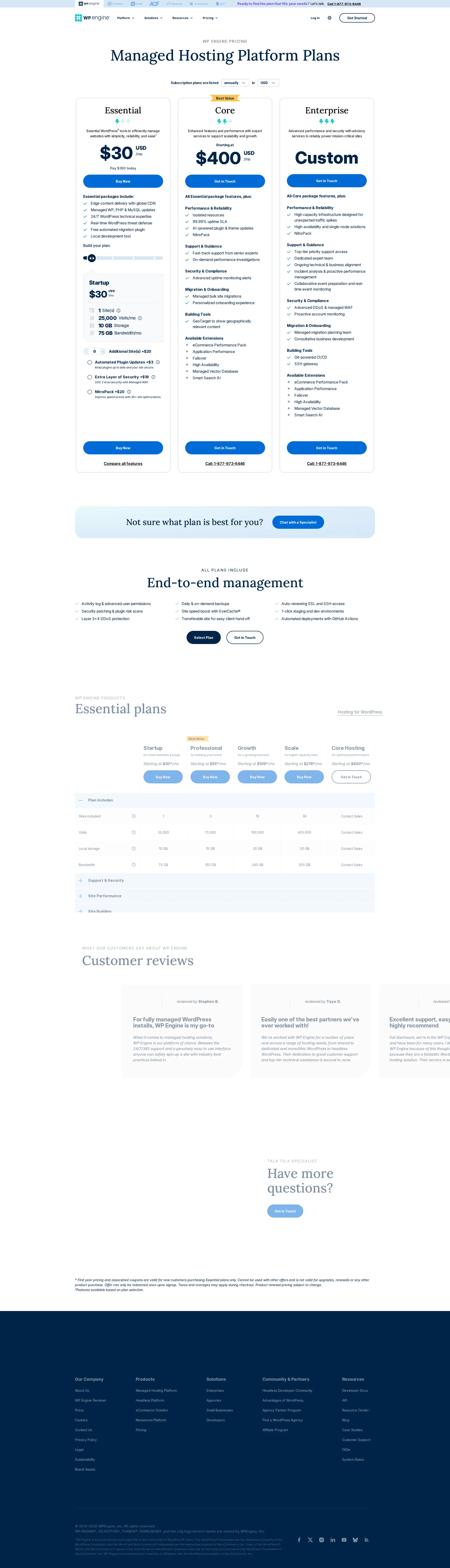 WP Engine Pro pricing page screenshot