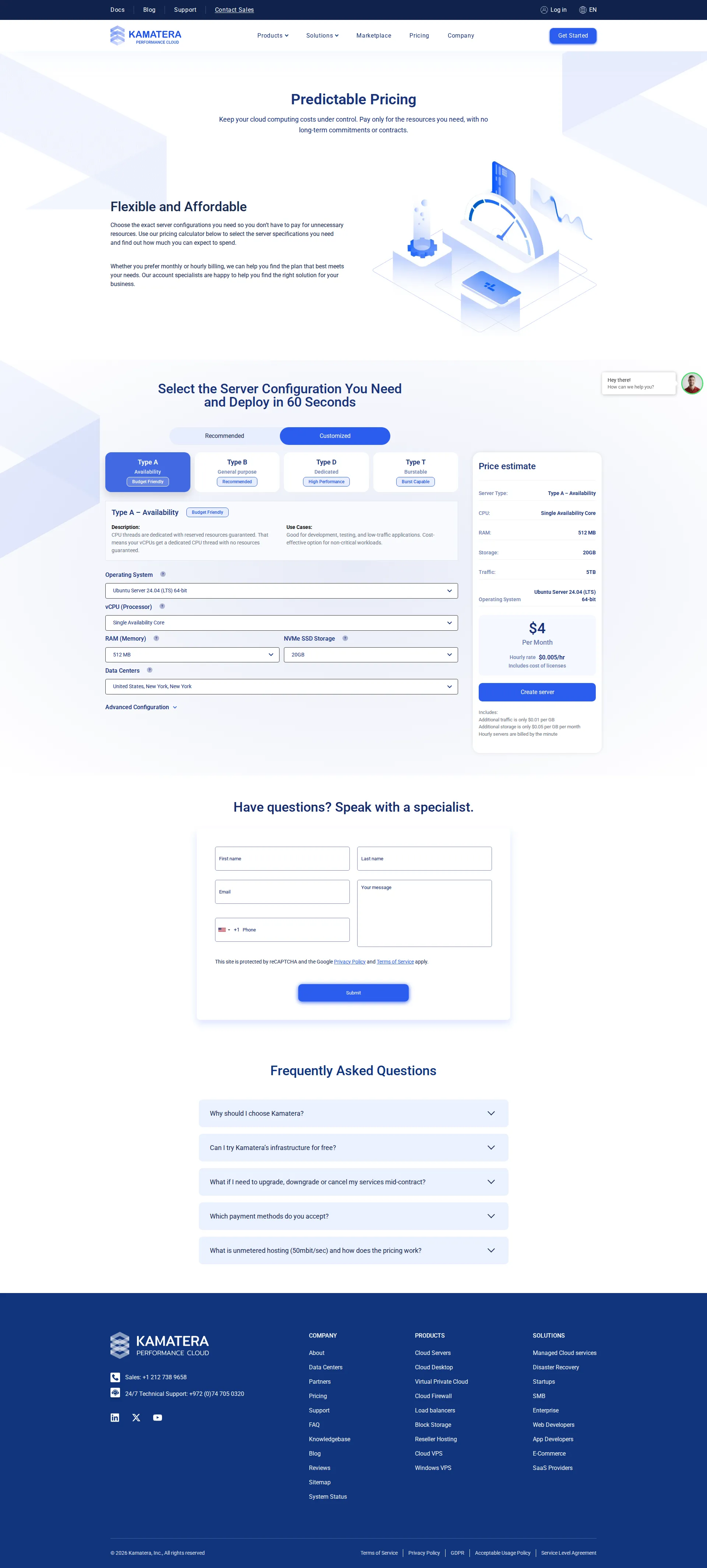 Kamatera Pro pricing page screenshot