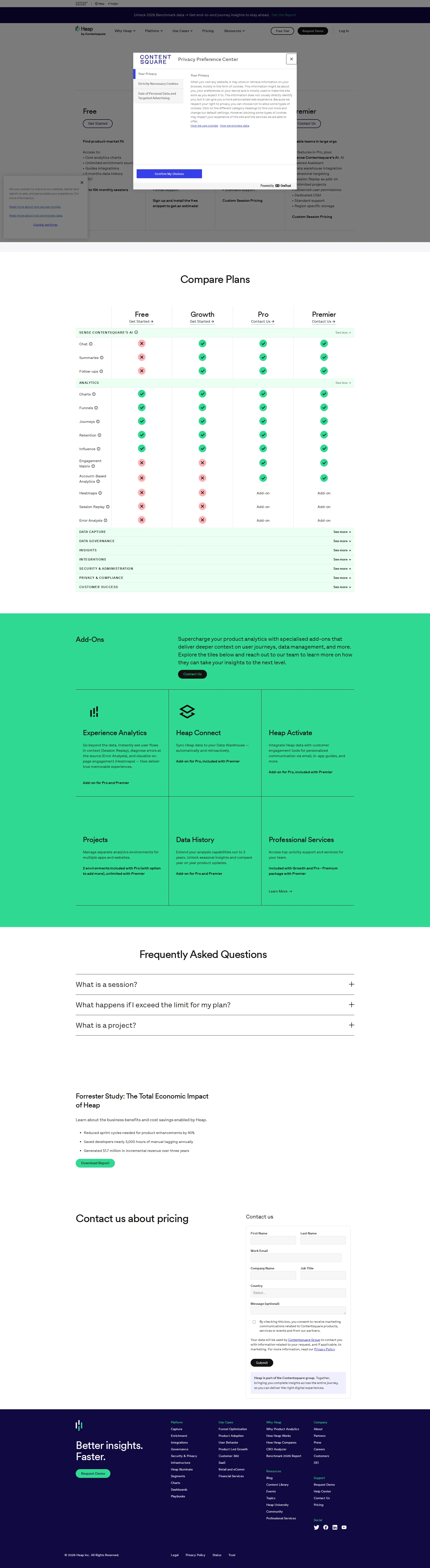 Heap Pro pricing page screenshot