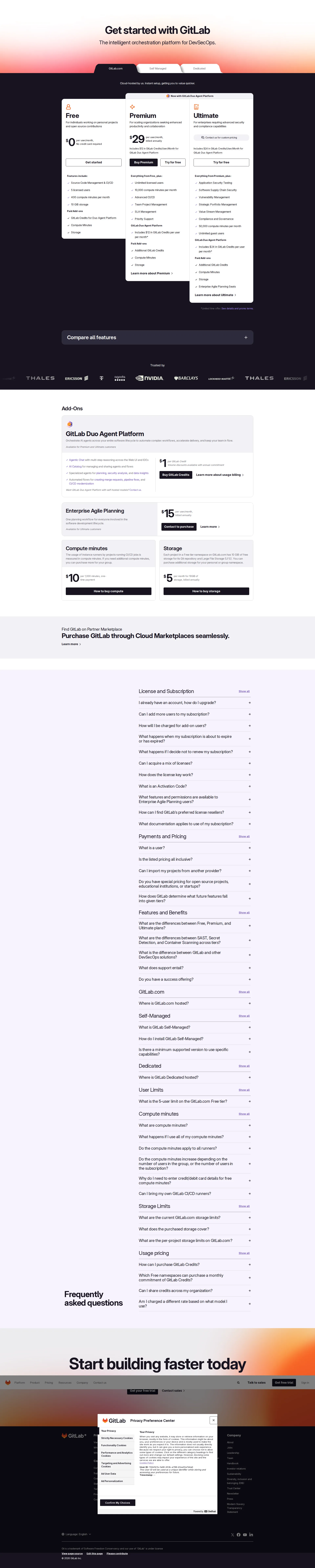 GitLab Pro pricing page screenshot